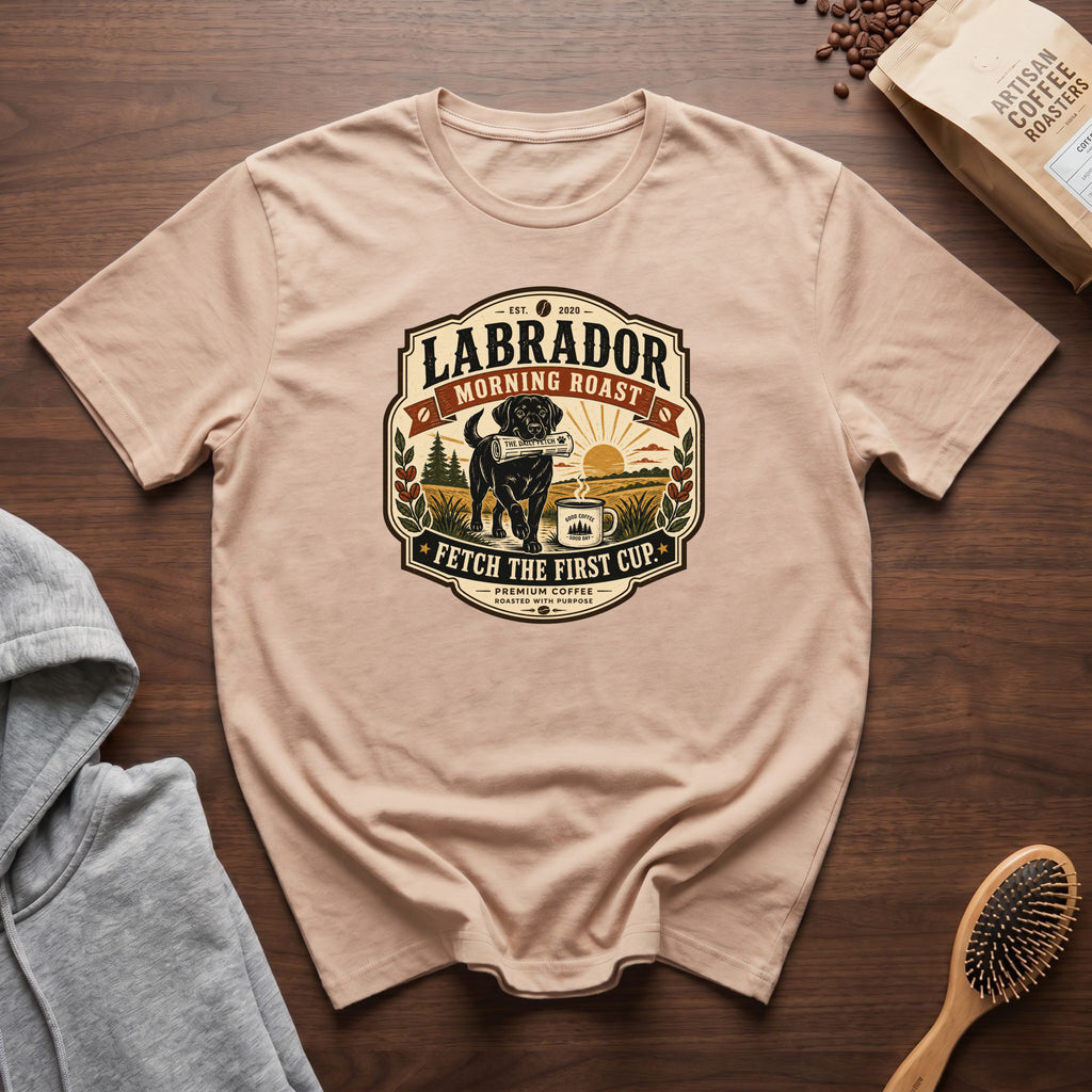 Labrador Morning Roast Fetch The First Cup T-Shirt — Ivory