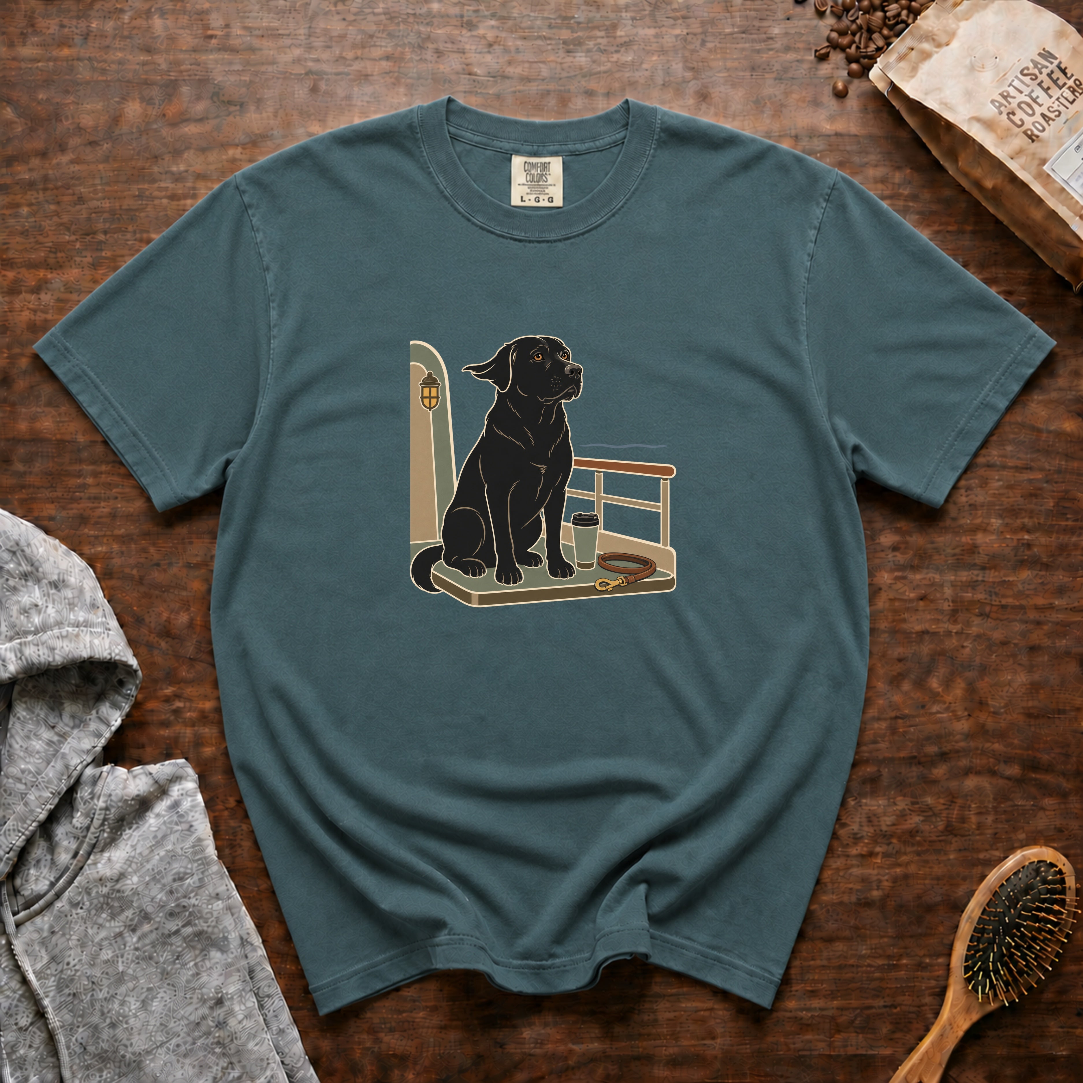 Labrador On A Boat Deck T-Shirt — Blue Spruce