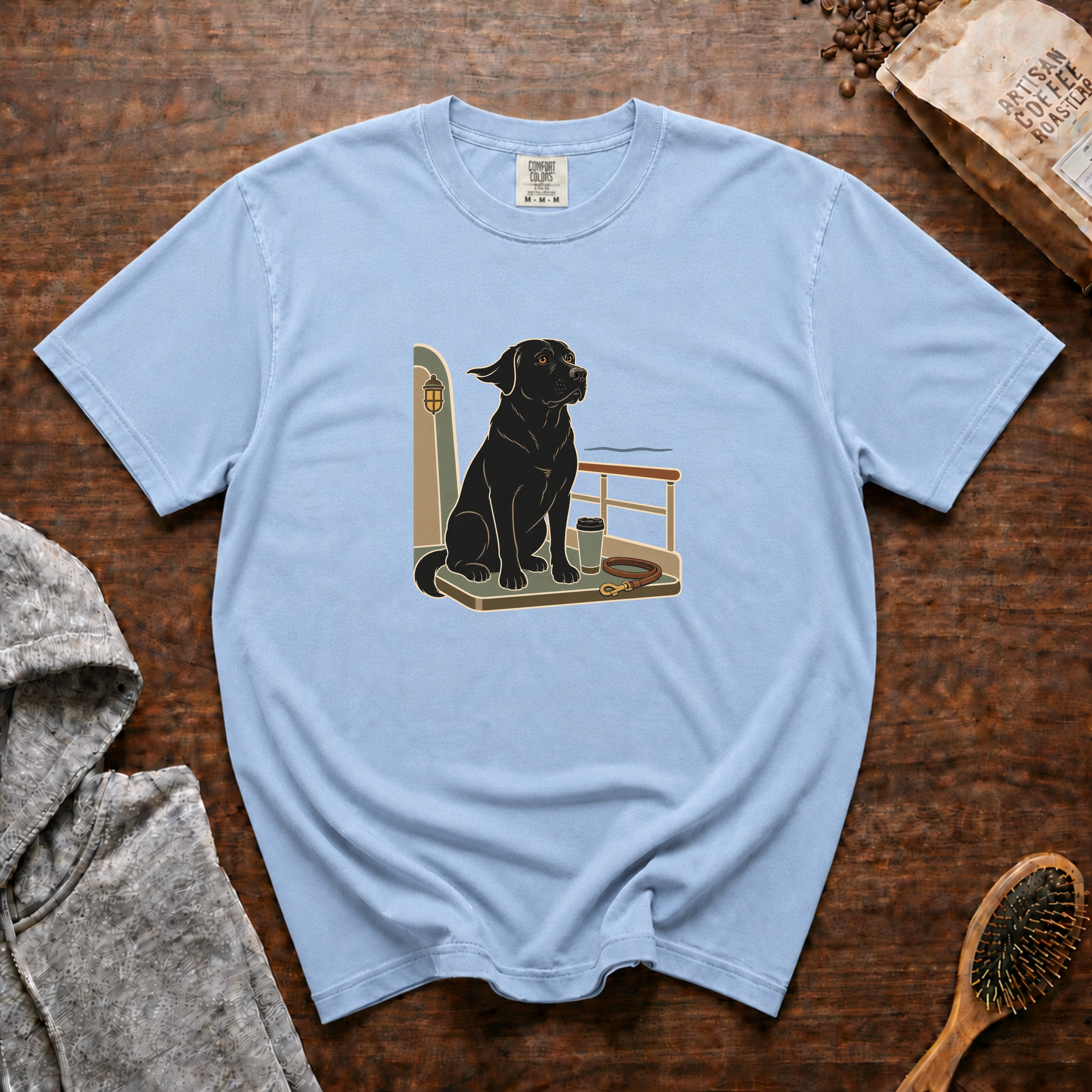 Labrador On A Boat Deck T-Shirt — Chambray