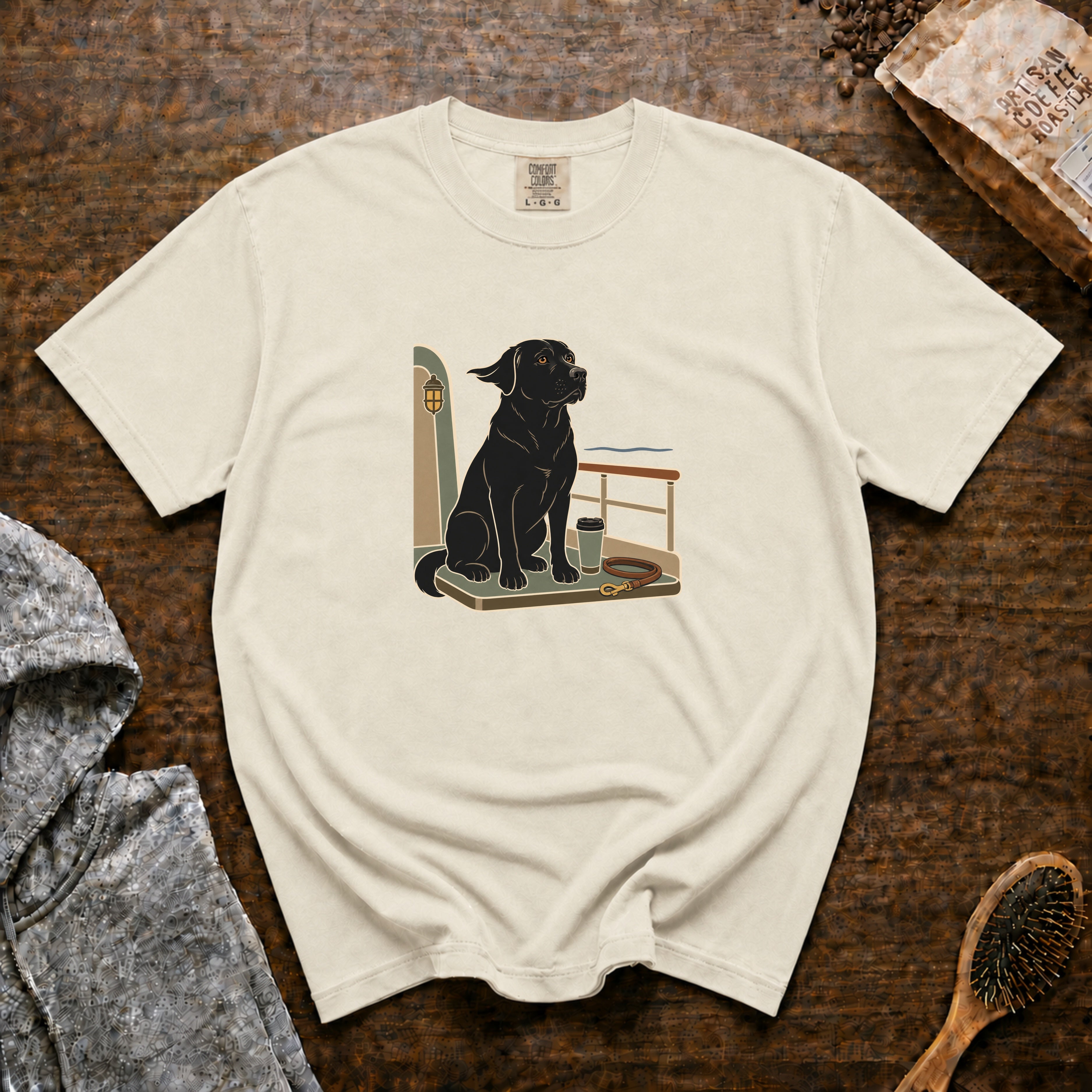 Labrador On A Boat Deck T-Shirt — Ivory