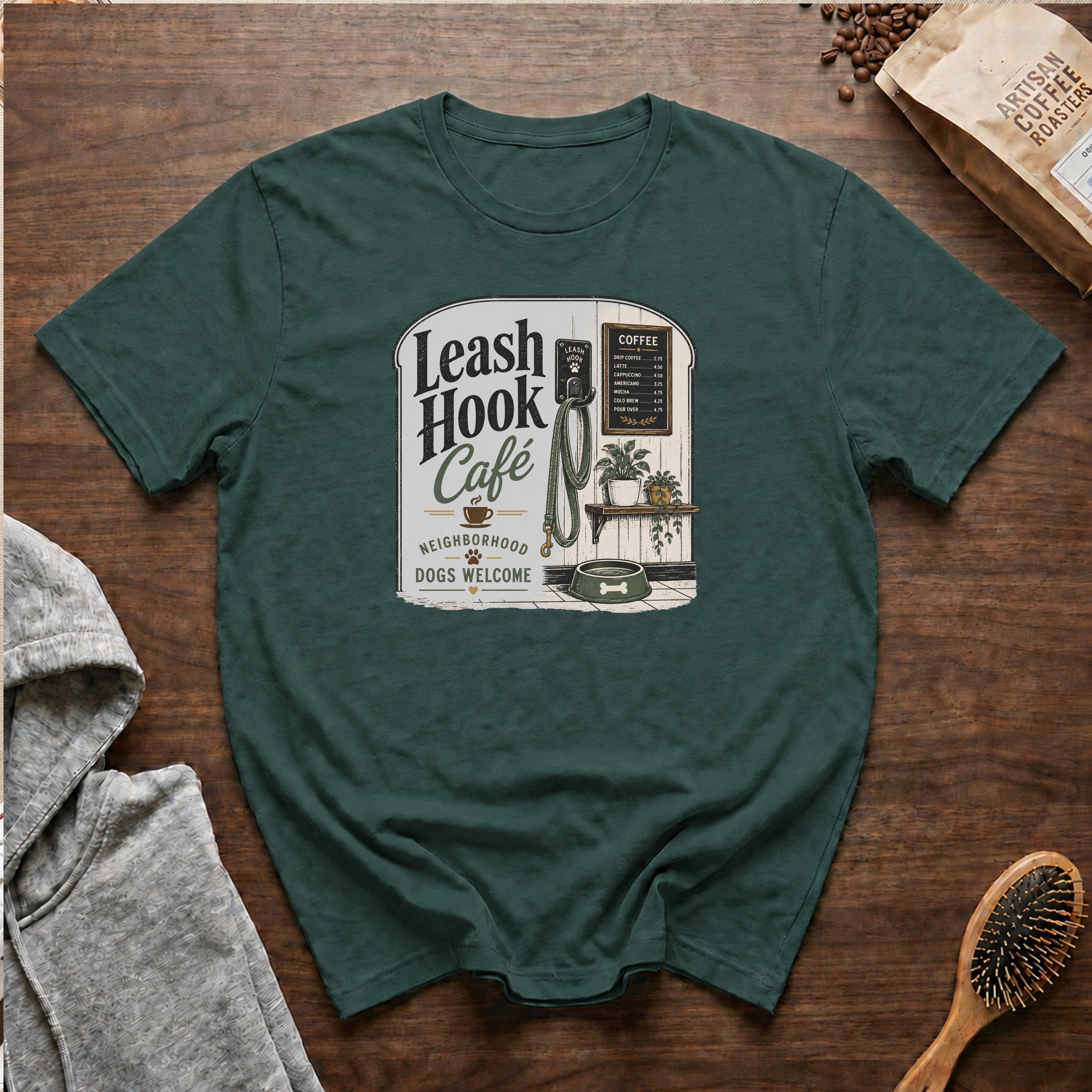 Leash Hook CafeT-Shirt — Blue Spruce