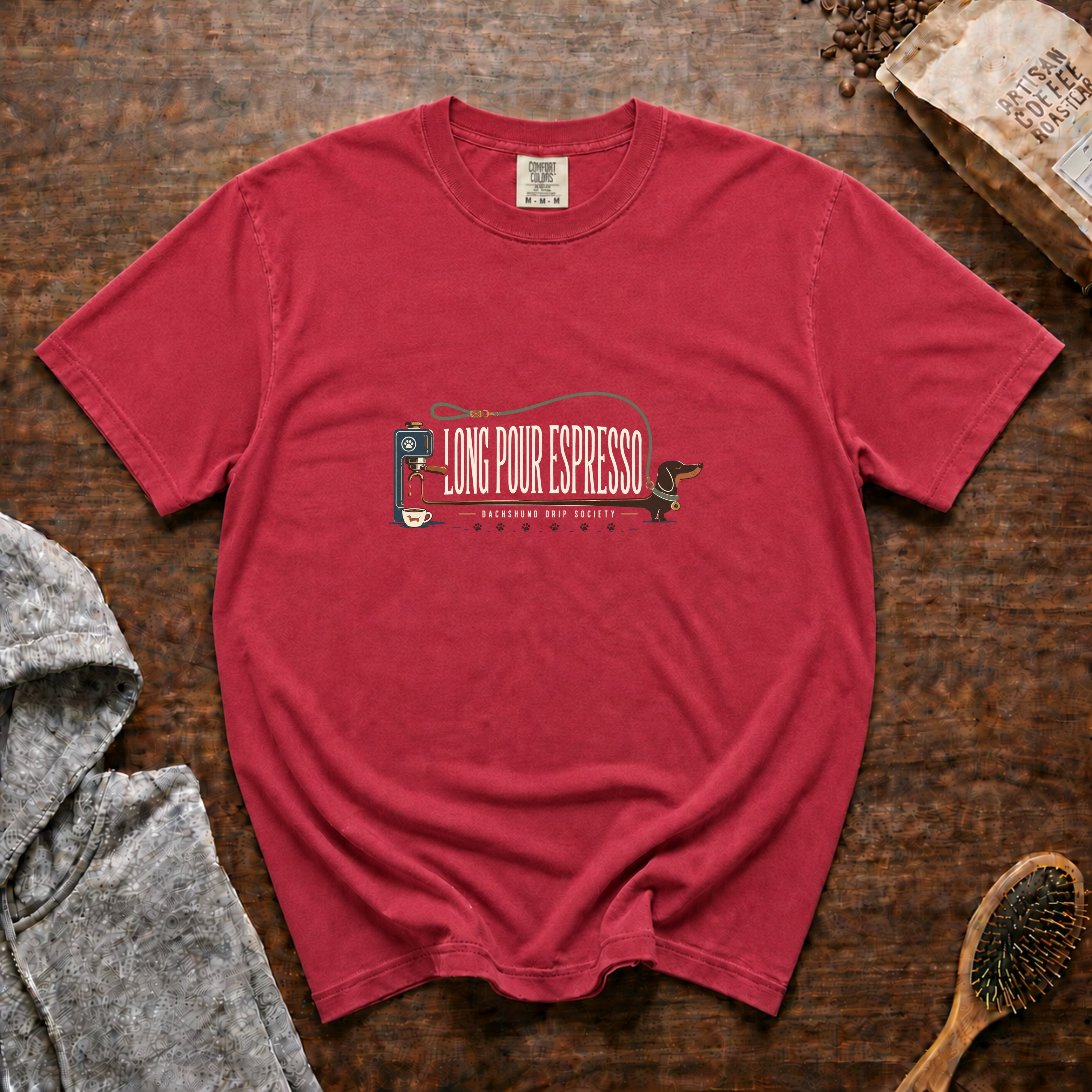 Long Pour Espresso 1 T-Shirt — Crimson