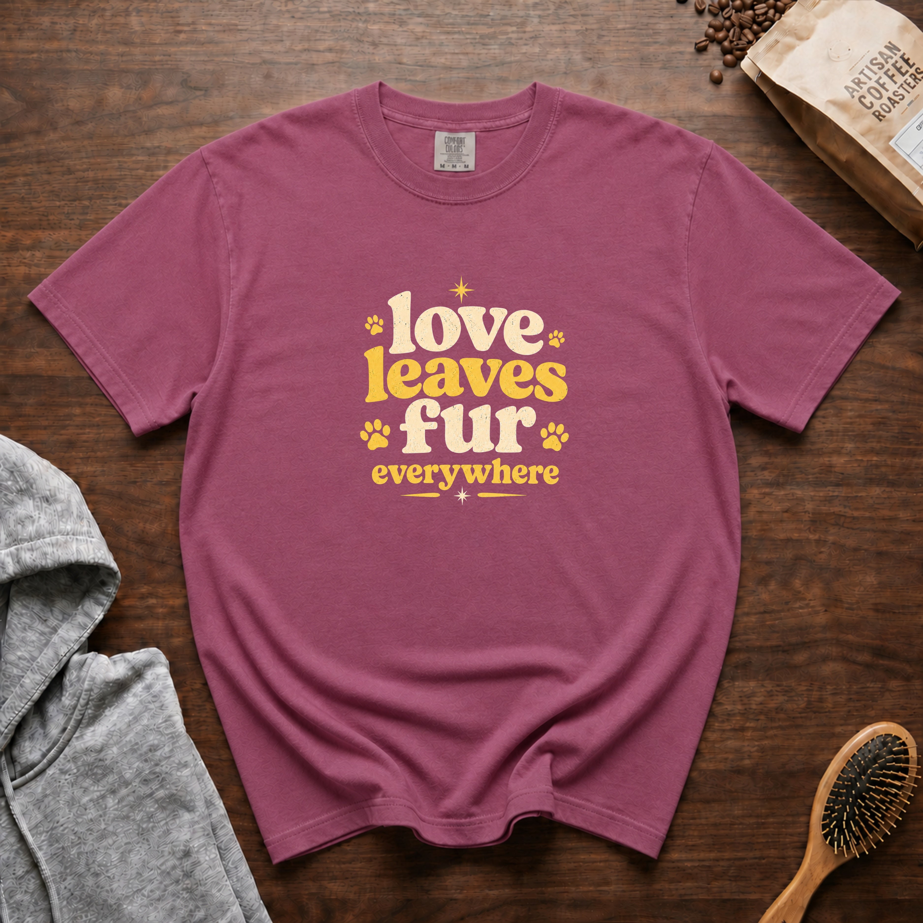 Love Leaves Fur Everywhere T-Shirt — Berry