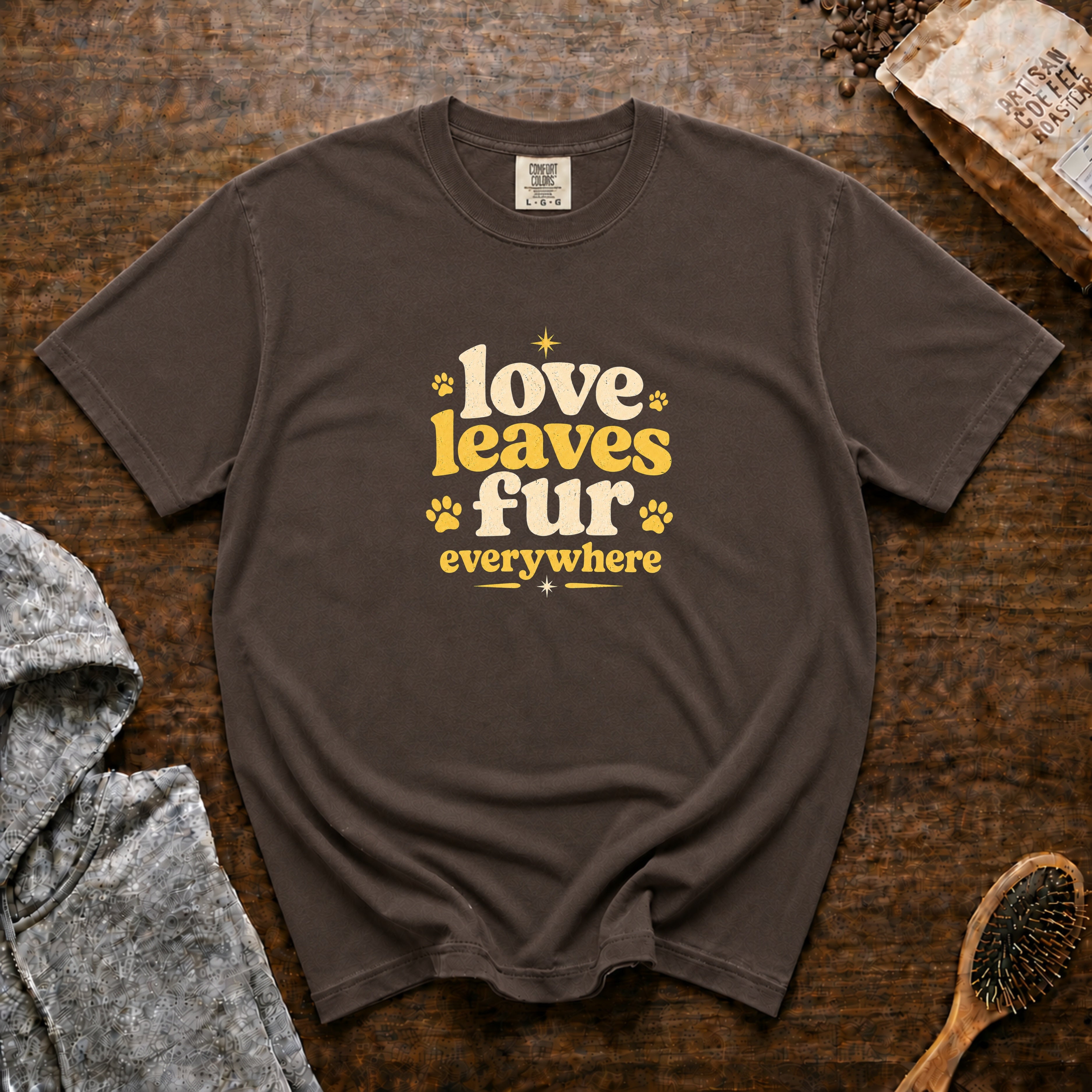 Love Leaves Fur Everywhere T-Shirt — Espresso