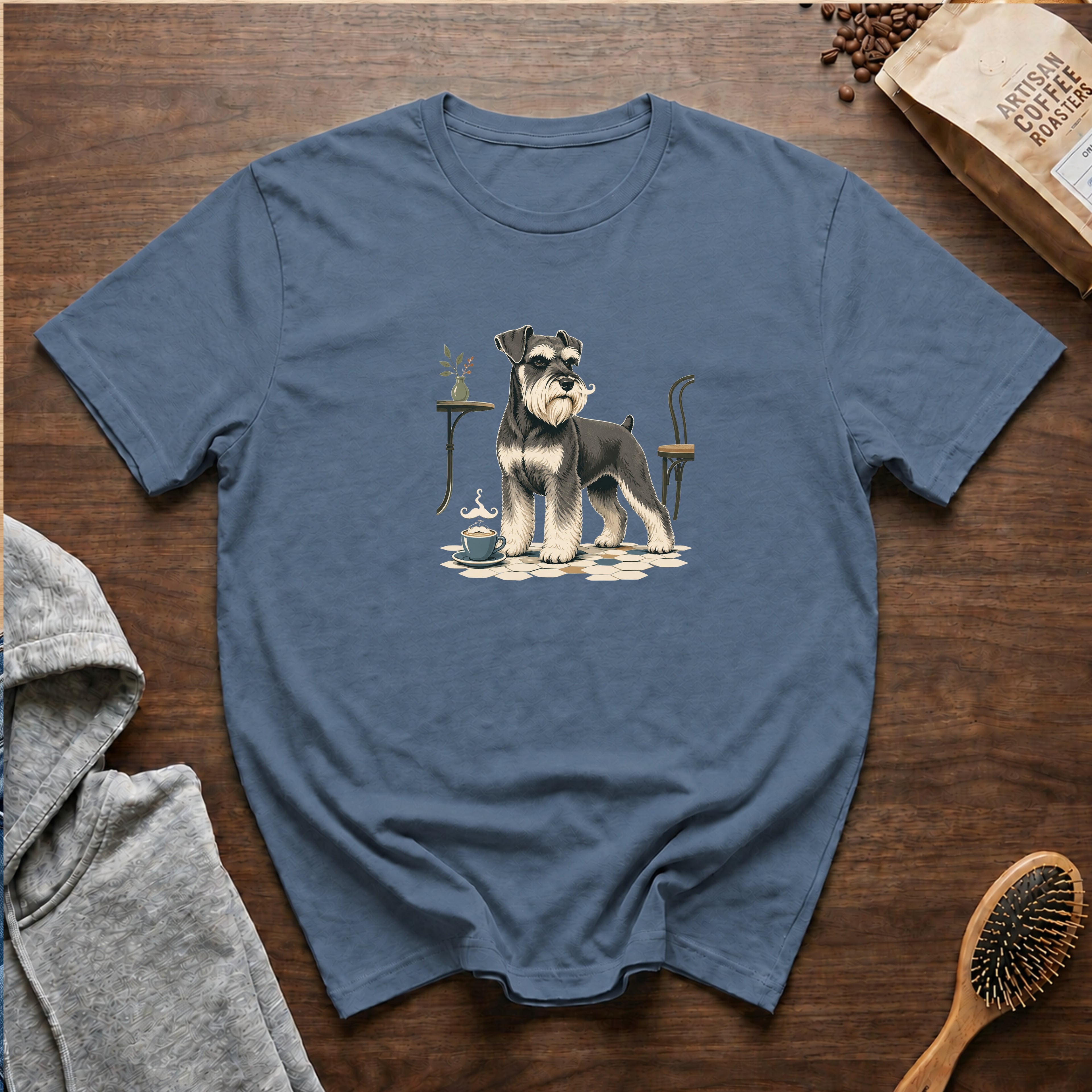 Miniature Schnauzer Mustache Macchiato T-Shirt — Blue Jean