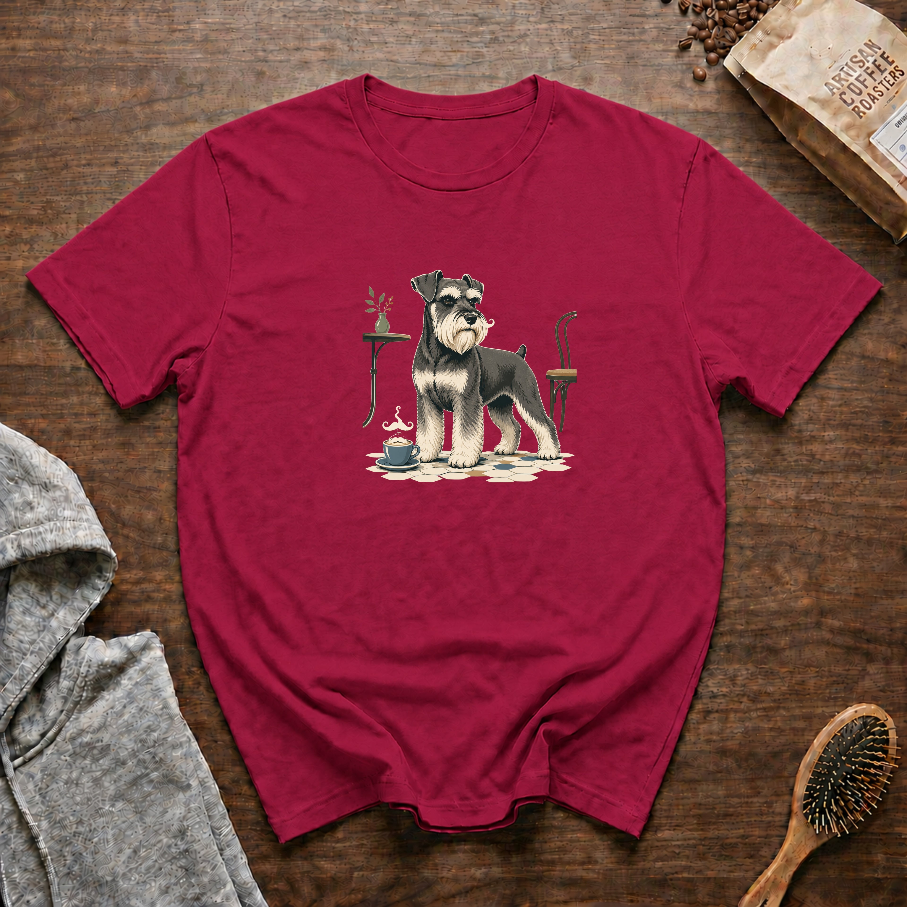 Miniature Schnauzer Mustache Macchiato T-Shirt — Crimson