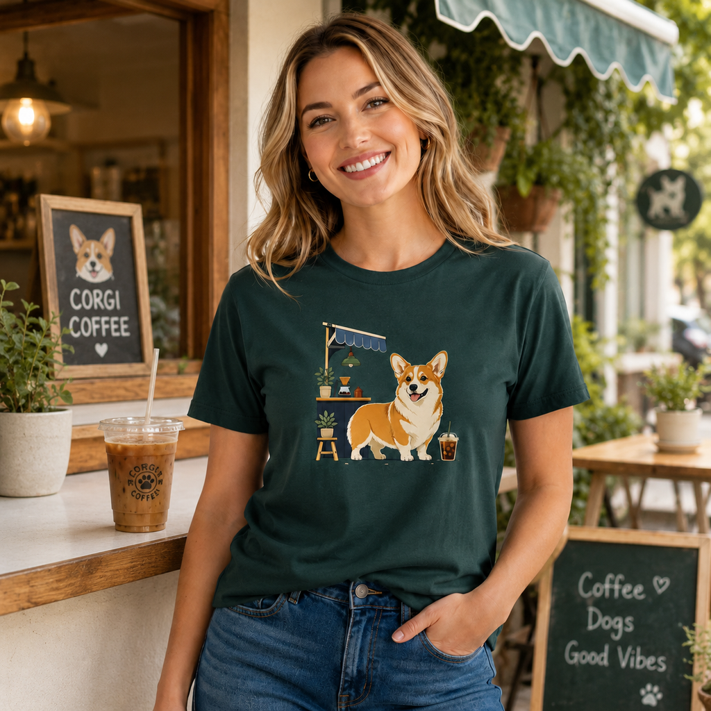 Pembroke Welsh Corgi Short Stack Cold Brew T-Shirt | Corgi Coffee Lover Tee