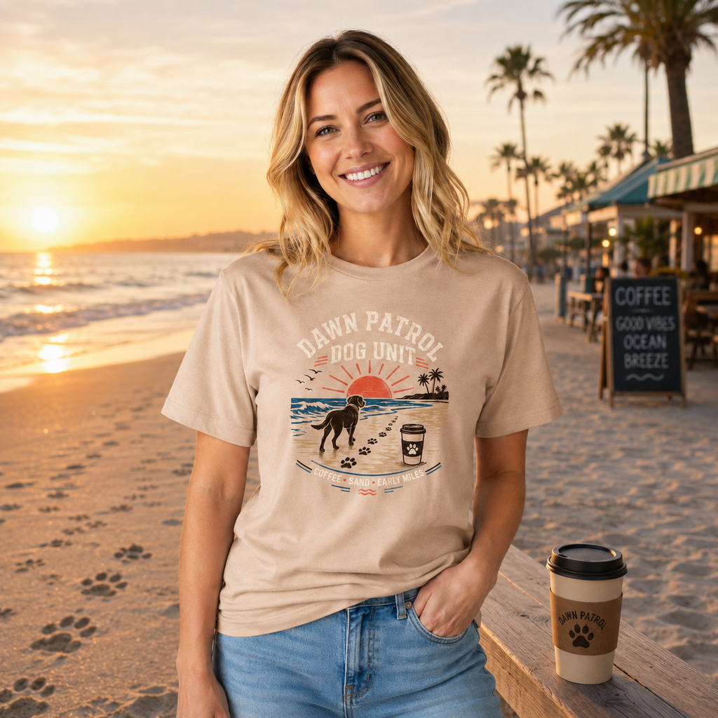 Dawn Patrol Dog Unit T-Shirt | Funny Dog Mom Beach Coffee Tee