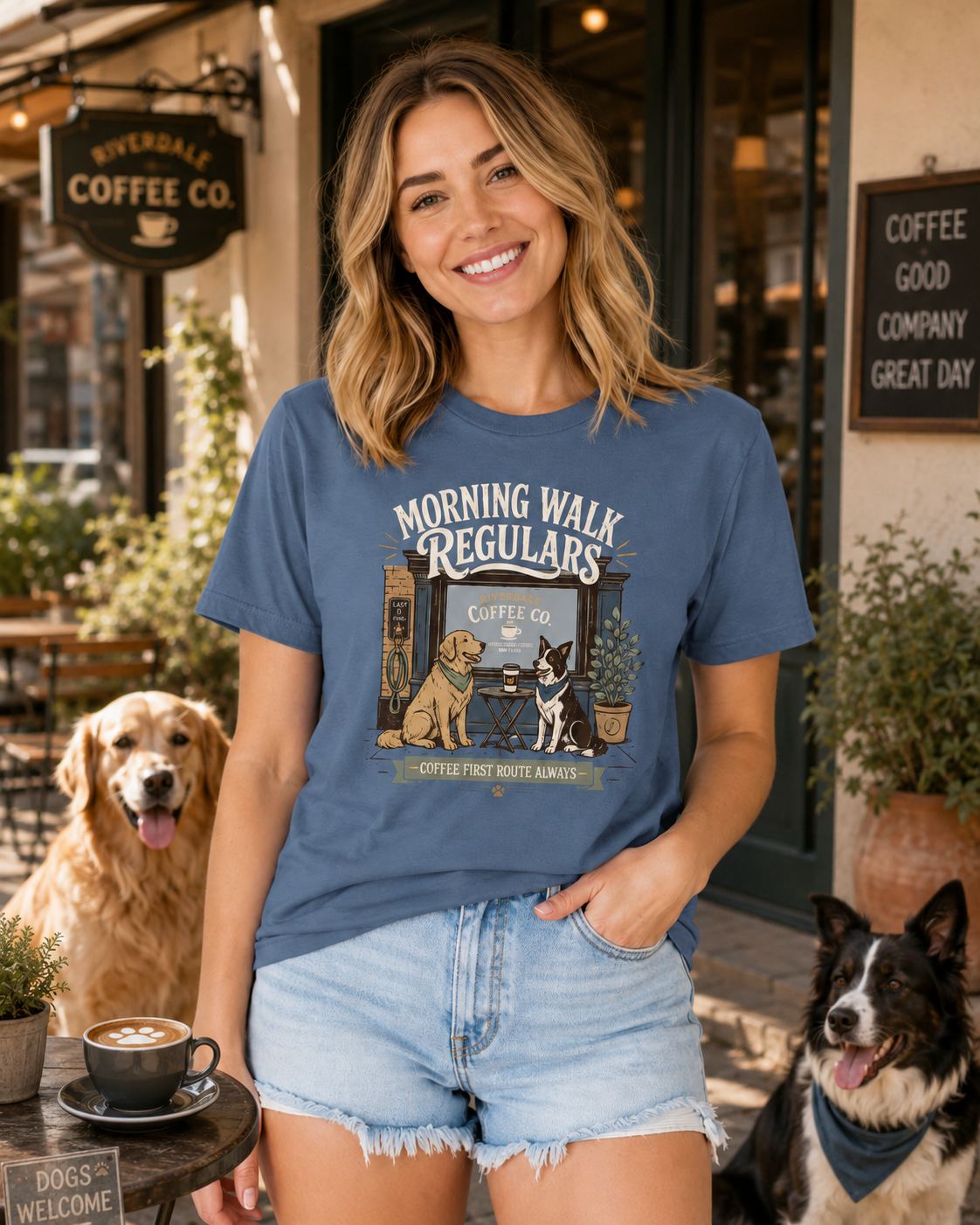 Morning Walk Regulars T-Shirt | Dog Park Coffee Tee