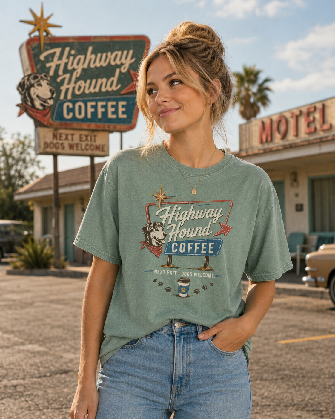 Highway Hound Coffee Snow Washed Oversized Cotton T-Shirt