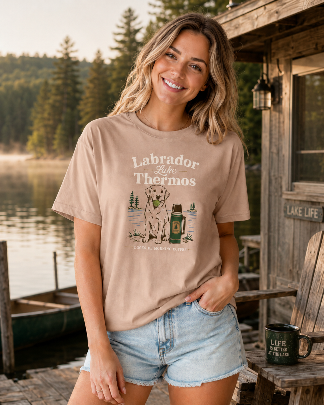 Labrador Lake Thermos T-Shirt | Lake Life Dog Lover Tee