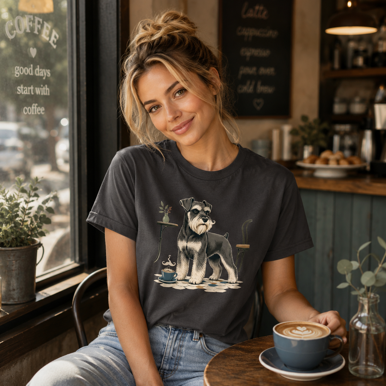 Miniature Schnauzer Mustache Macchiato T-Shirt | Schnauzer Coffee Tee