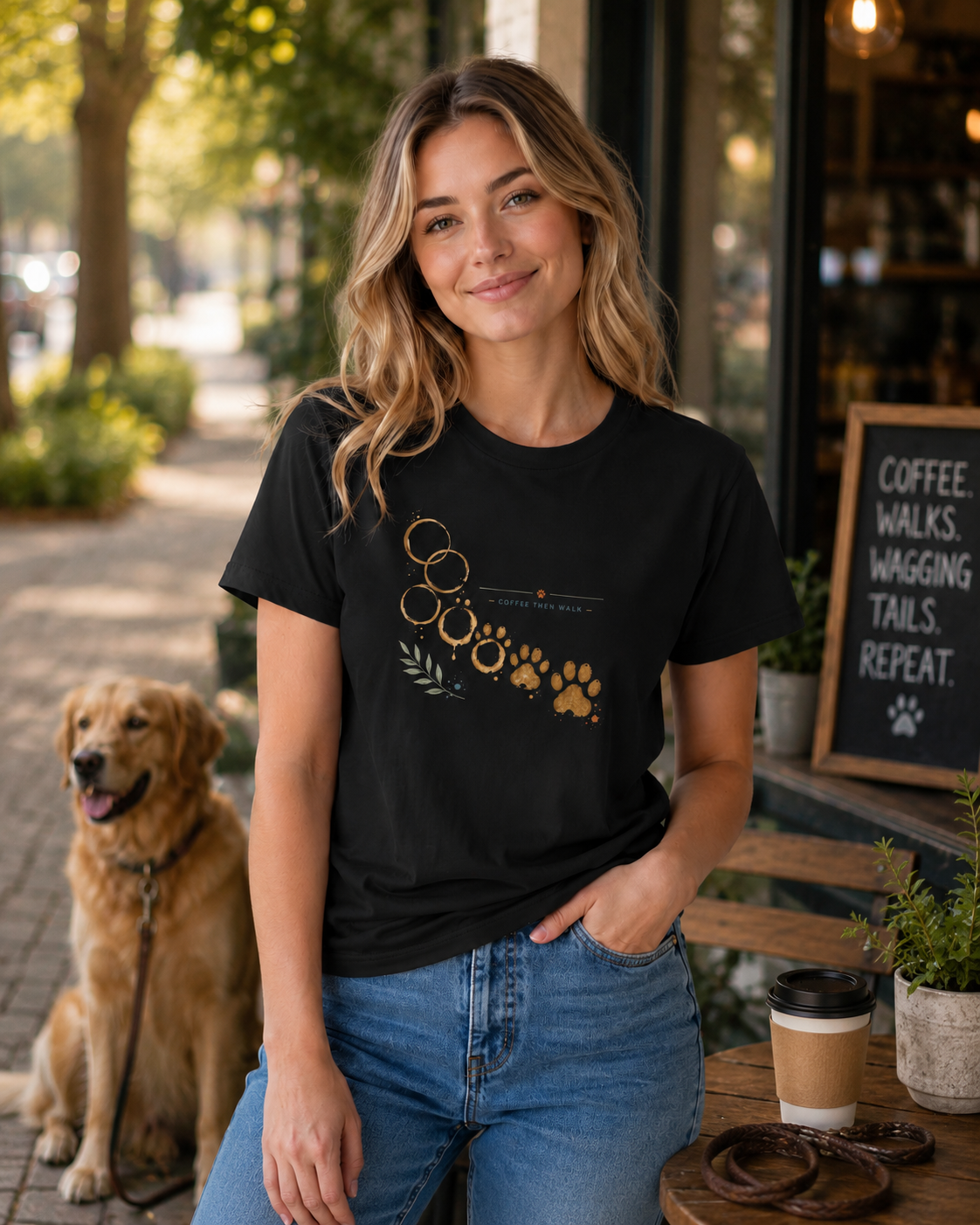 Coffee Then Walk T-Shirt | Funny Dog Mom Coffee Tee