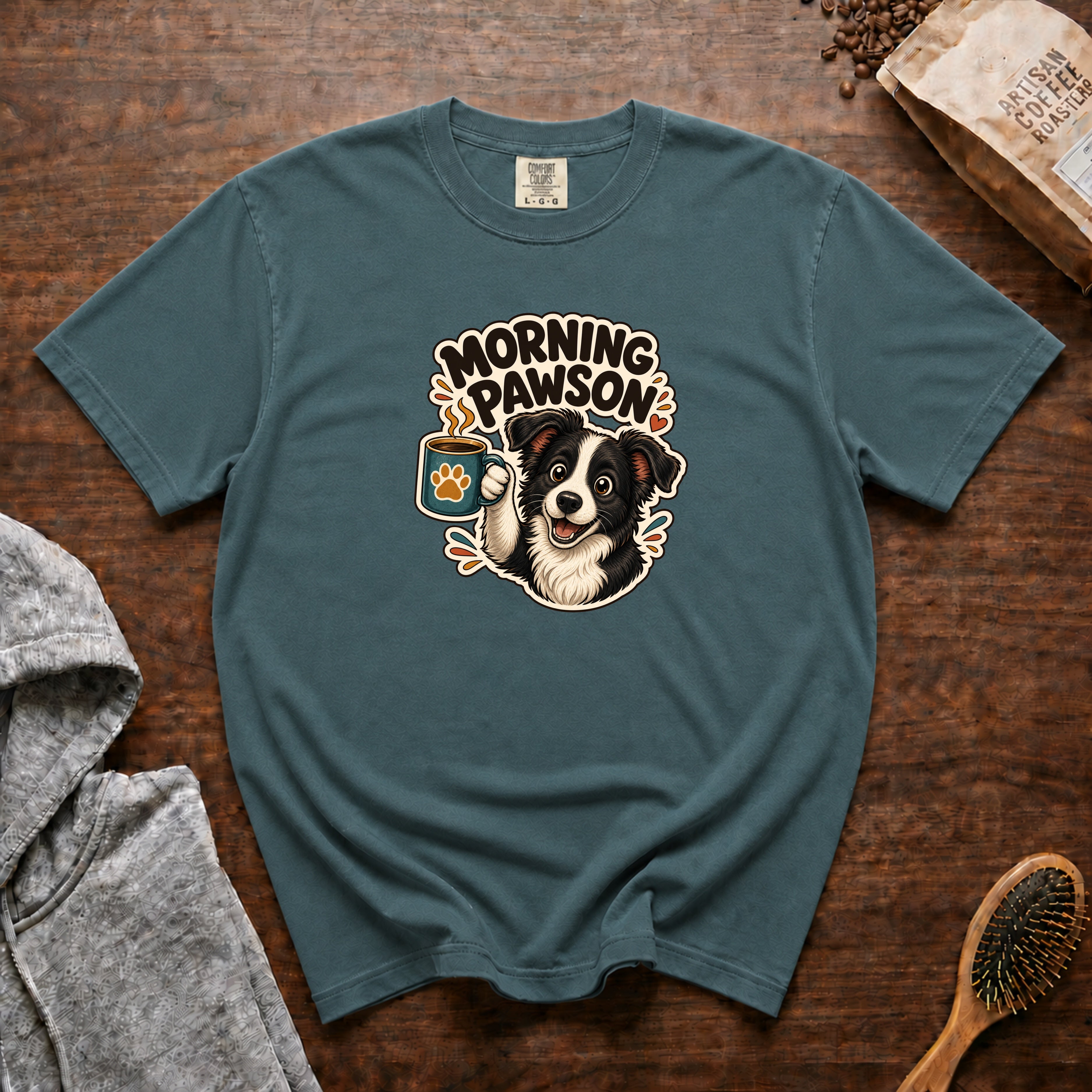 Morning Pawson T-Shirt — Blue Spruce