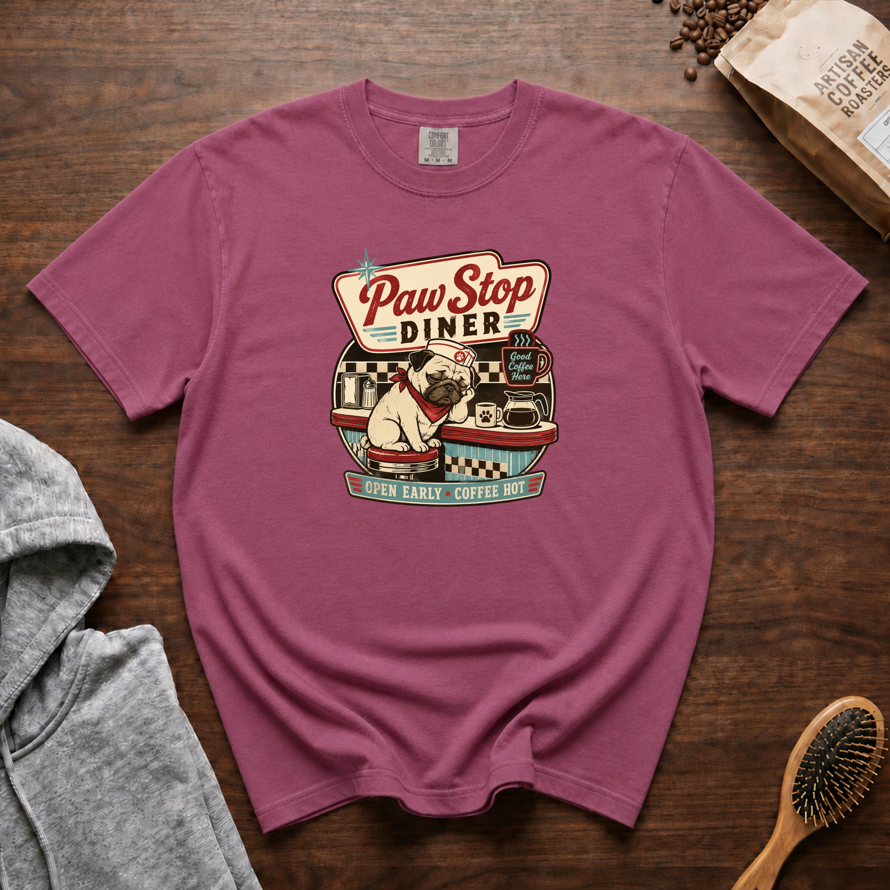 Paw Stop Diner 1 T-Shirt — Berry