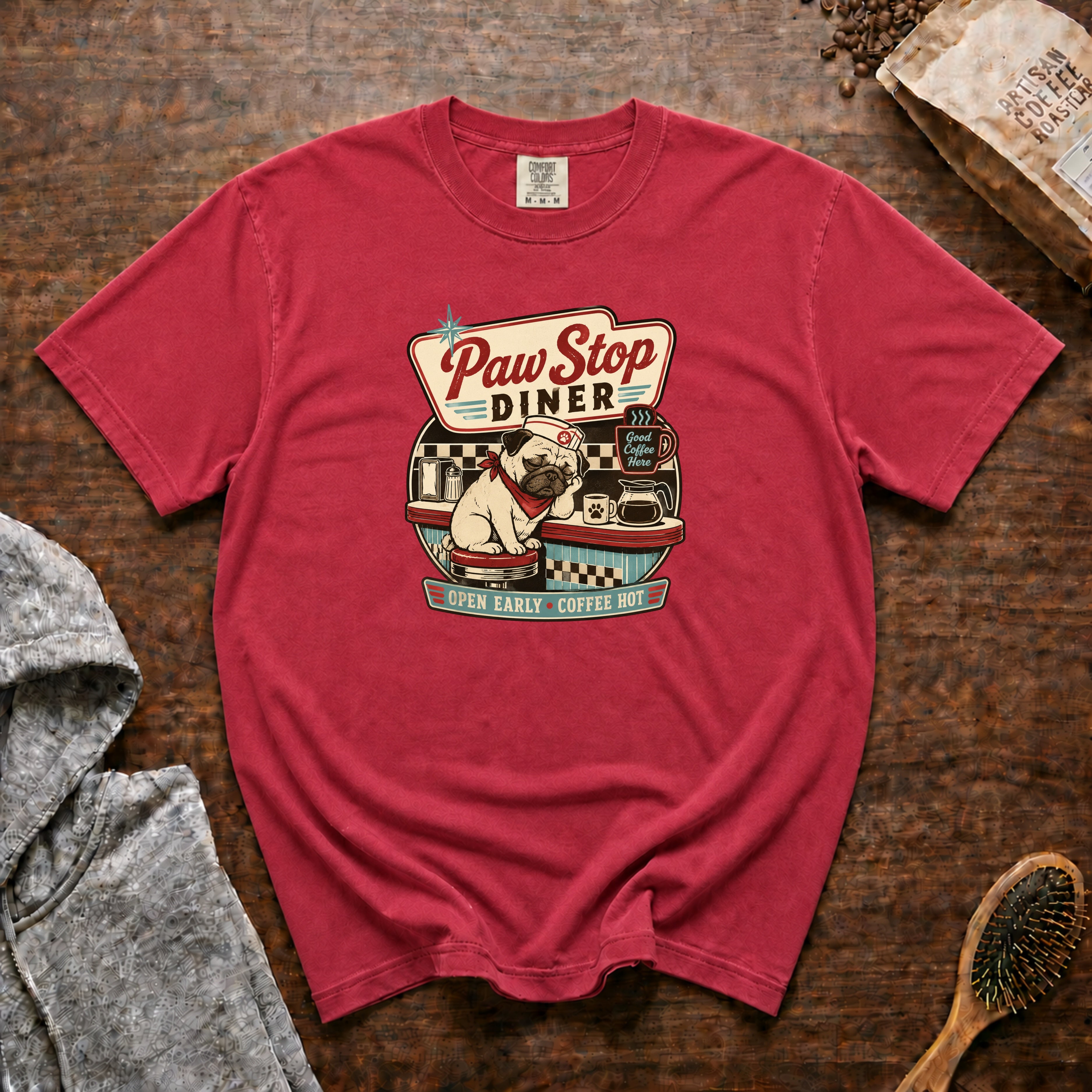 Paw Stop Diner 1 T-Shirt — Crimson