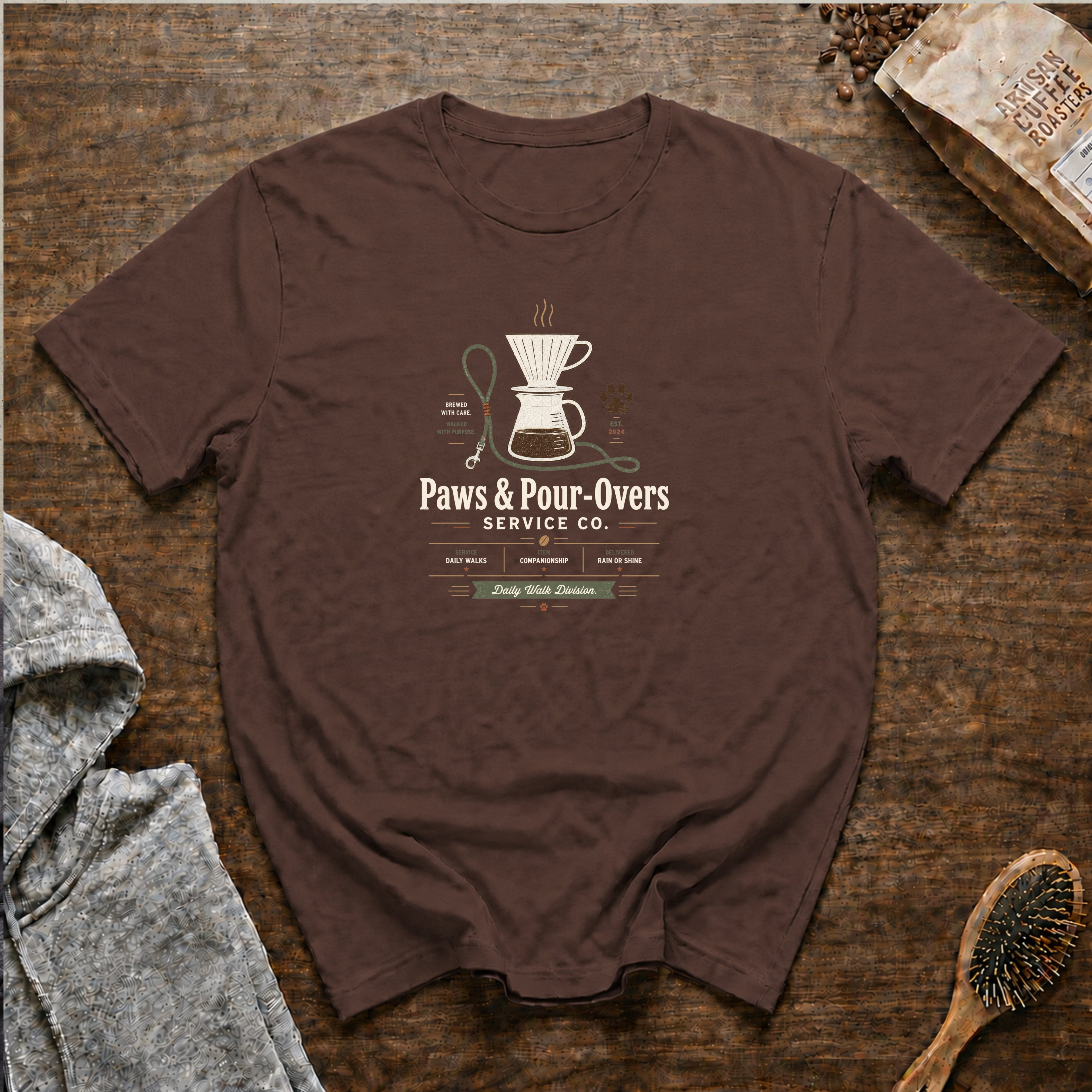 Paws And Pour Overs T-Shirt — Espresso