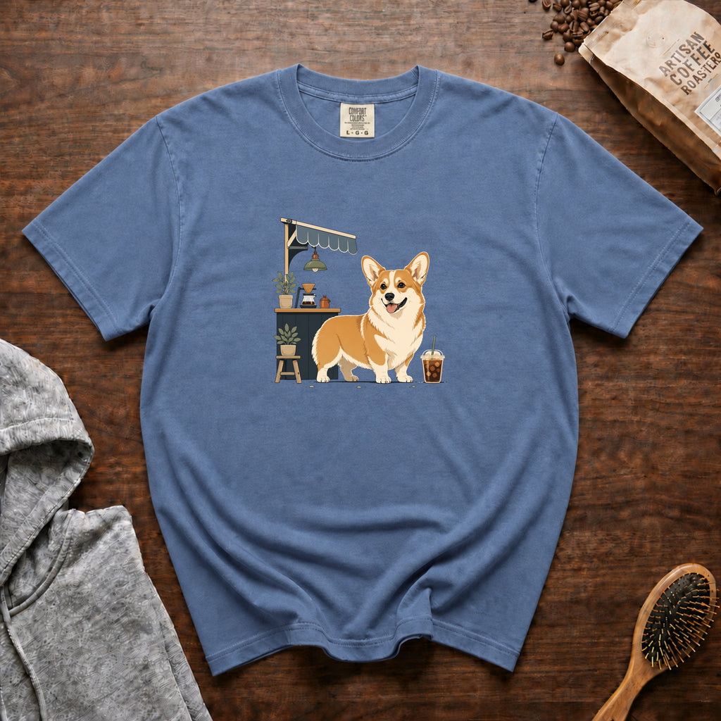 Pembroke Welsh Corgi Short Stack Cold Brew 1 T-Shirt — Blue Jean