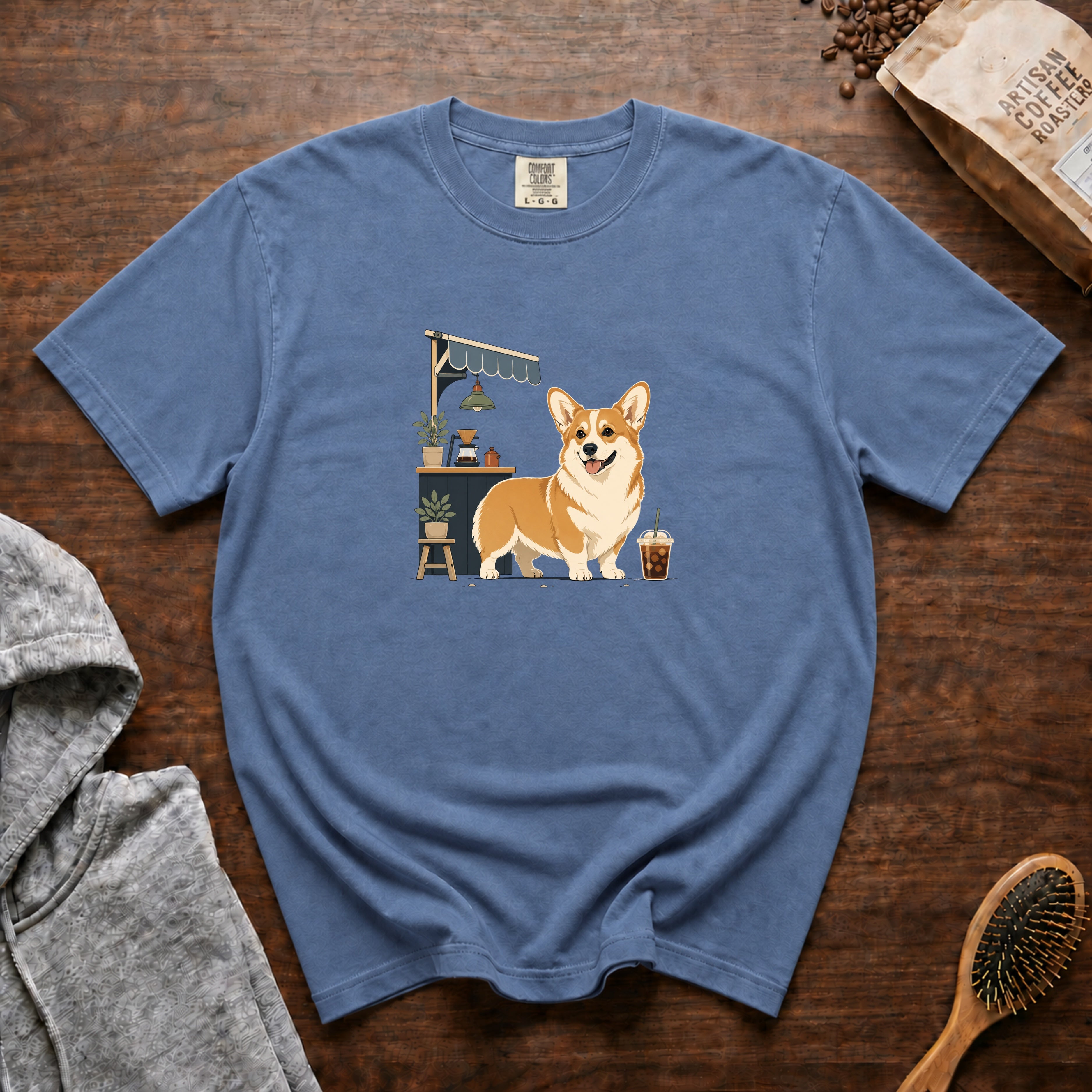 Pembroke Welsh Corgi Short Stack Cold Brew 1 T-Shirt — Blue Jean