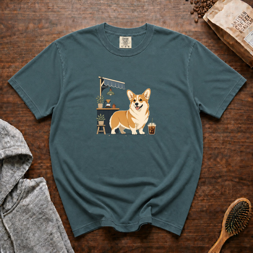 Pembroke Welsh Corgi Short Stack Cold Brew 1 T-Shirt — Blue Spruce
