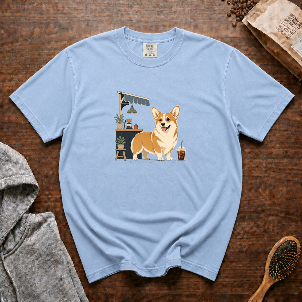 Pembroke Welsh Corgi Short Stack Cold Brew 1 T-Shirt — Chambray