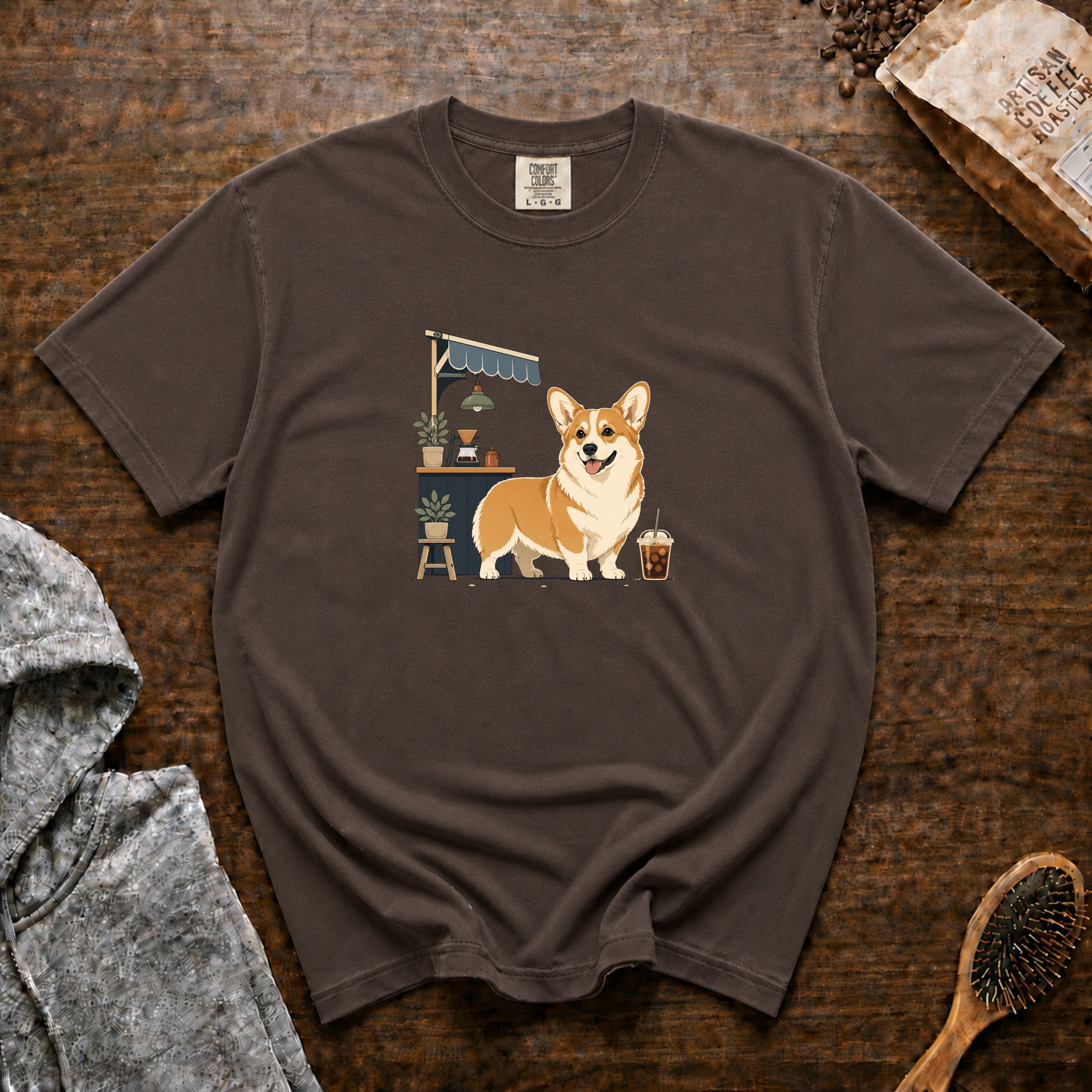 Pembroke Welsh Corgi Short Stack Cold Brew 1 T-Shirt — Espresso