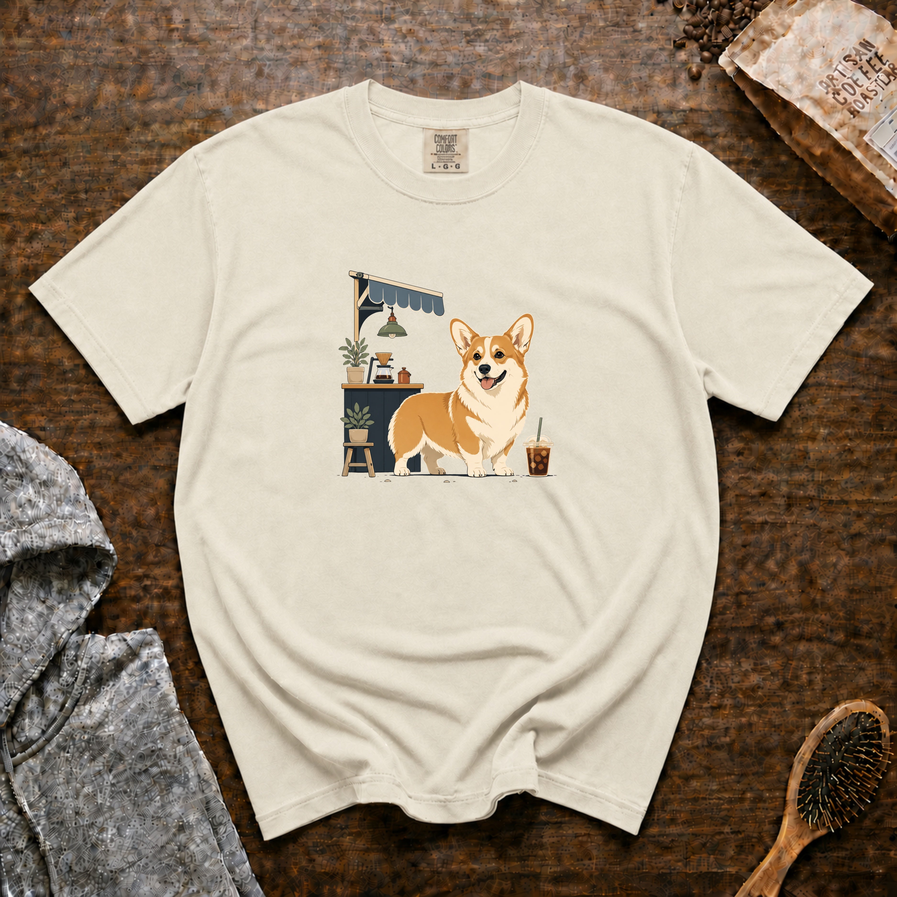 Pembroke Welsh Corgi Short Stack Cold Brew 1 T-Shirt — Ivory