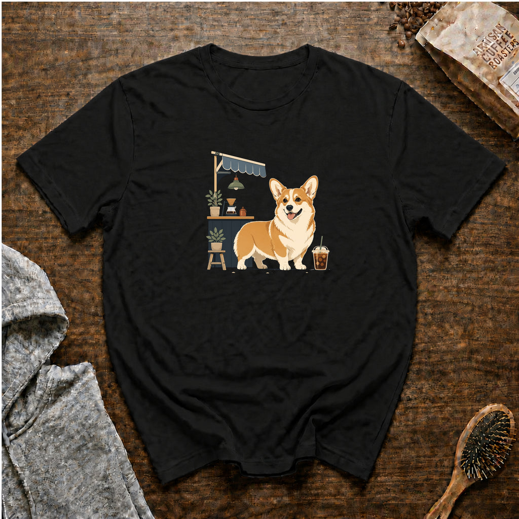 Pembroke Welsh Corgi Short Stack Cold Brew T-Shirt — Black