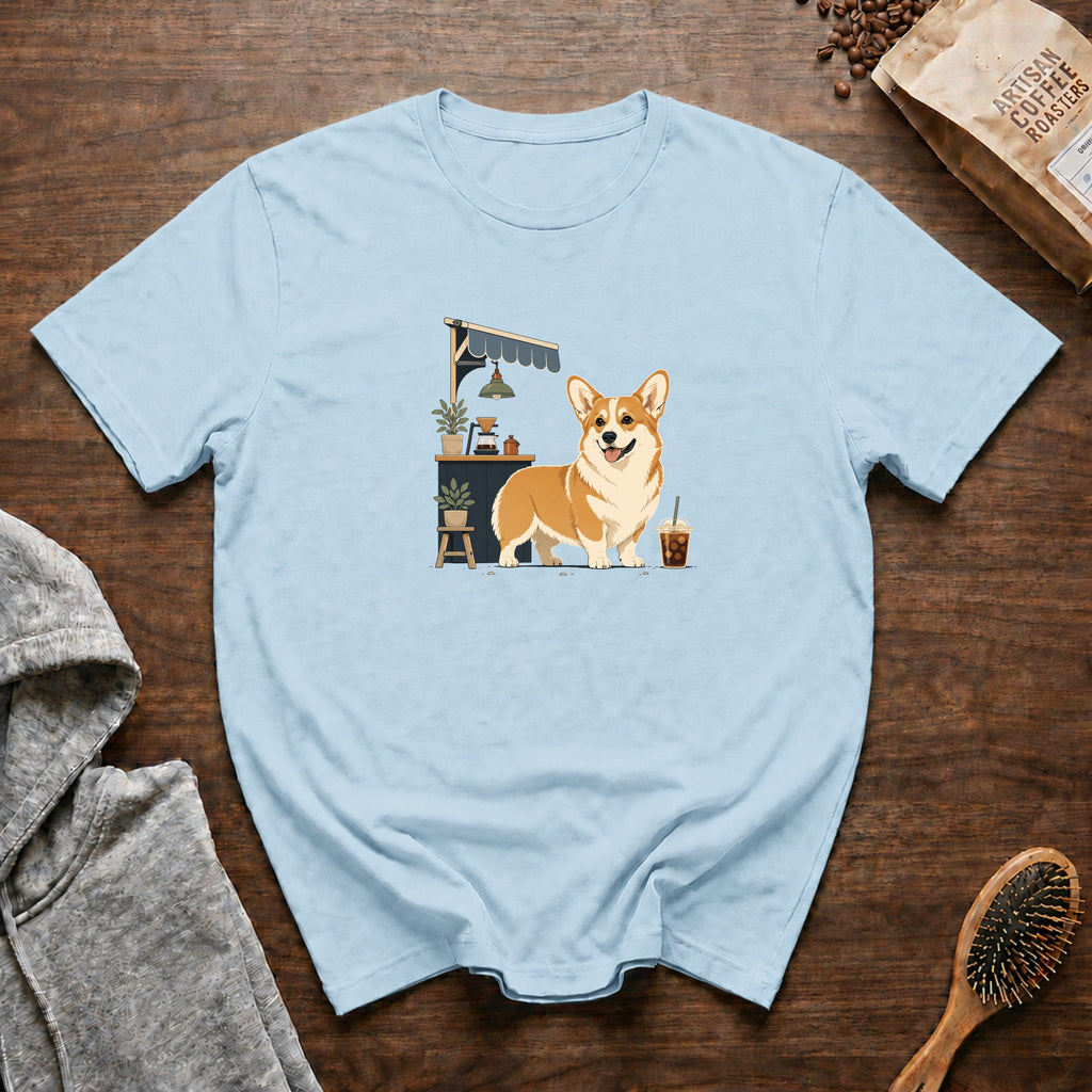 Pembroke Welsh Corgi Short Stack Cold Brew T-Shirt — Chambray
