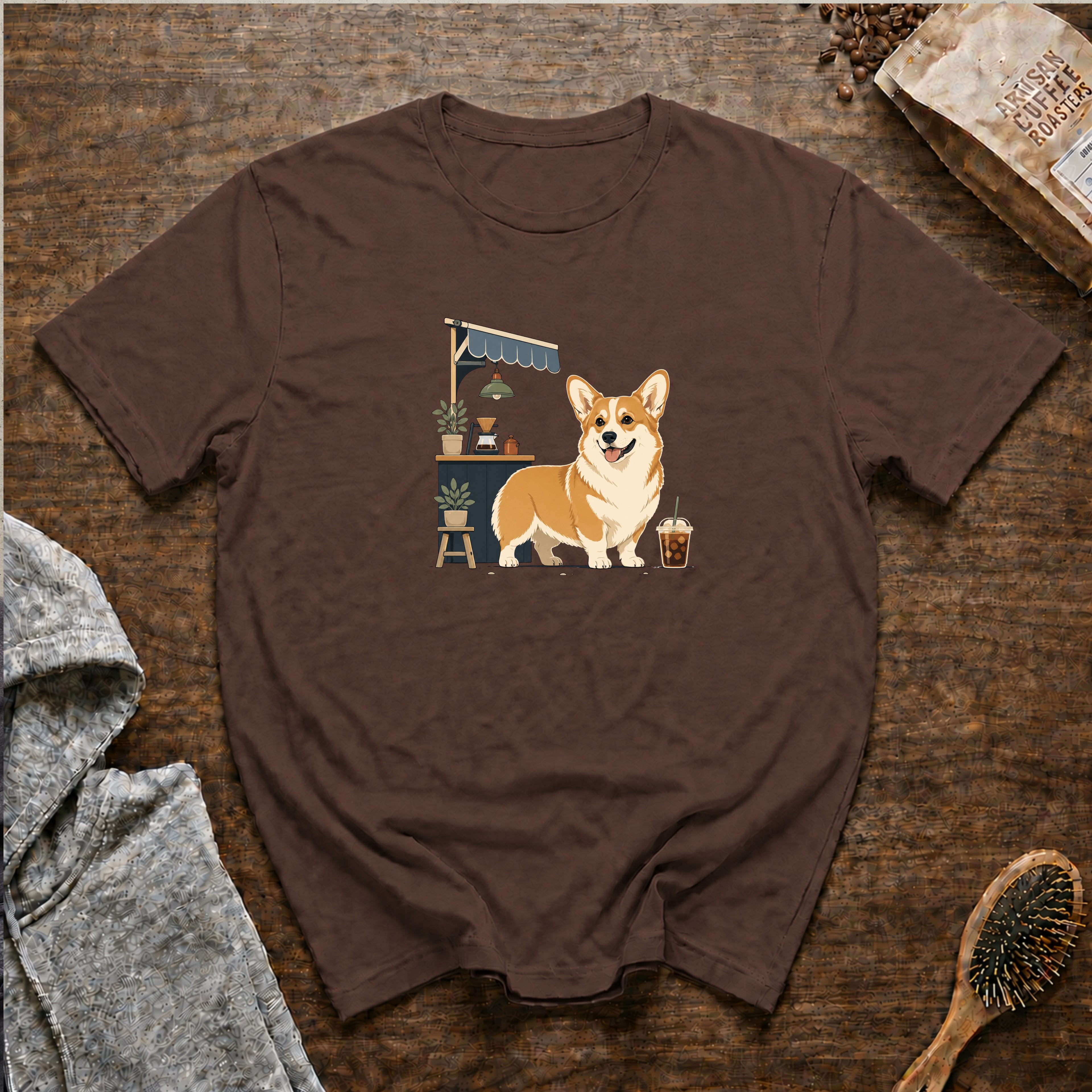 Pembroke Welsh Corgi Short Stack Cold Brew T-Shirt — Espresso