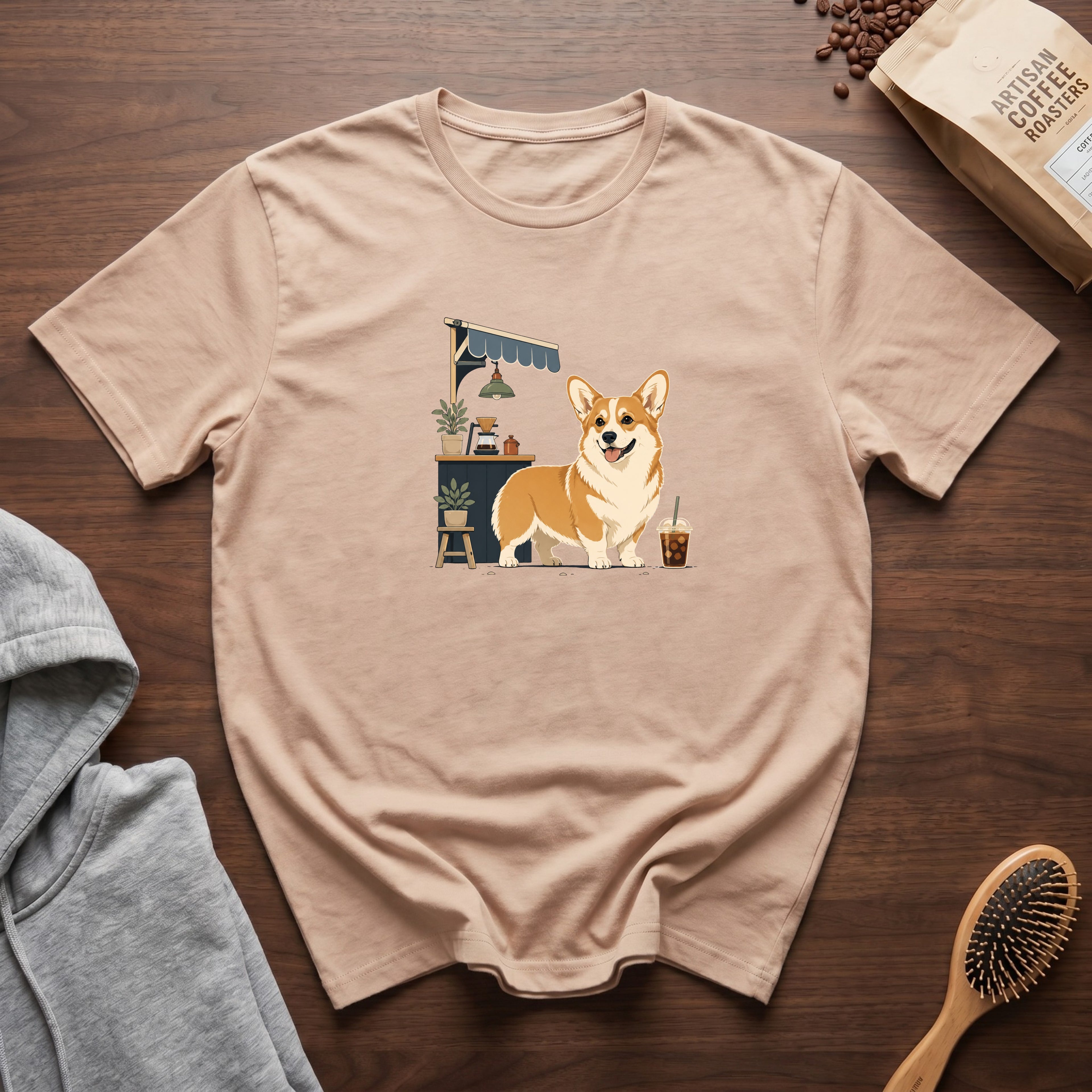 Pembroke Welsh Corgi Short Stack Cold Brew T-Shirt — Ivory