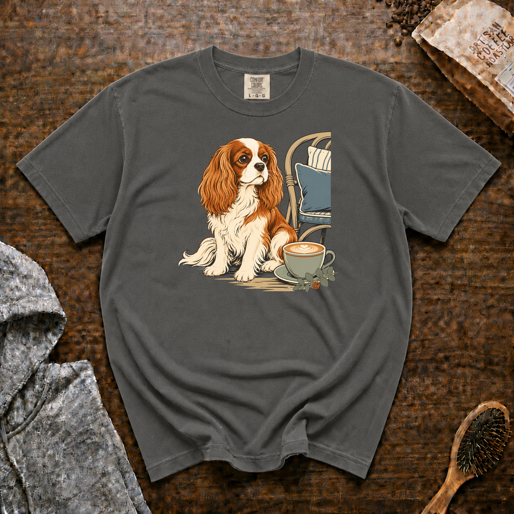 Cavalier King Charles Spaniel Velvet Lap Latte T-Shirt | Cavalier Coffee Tee
