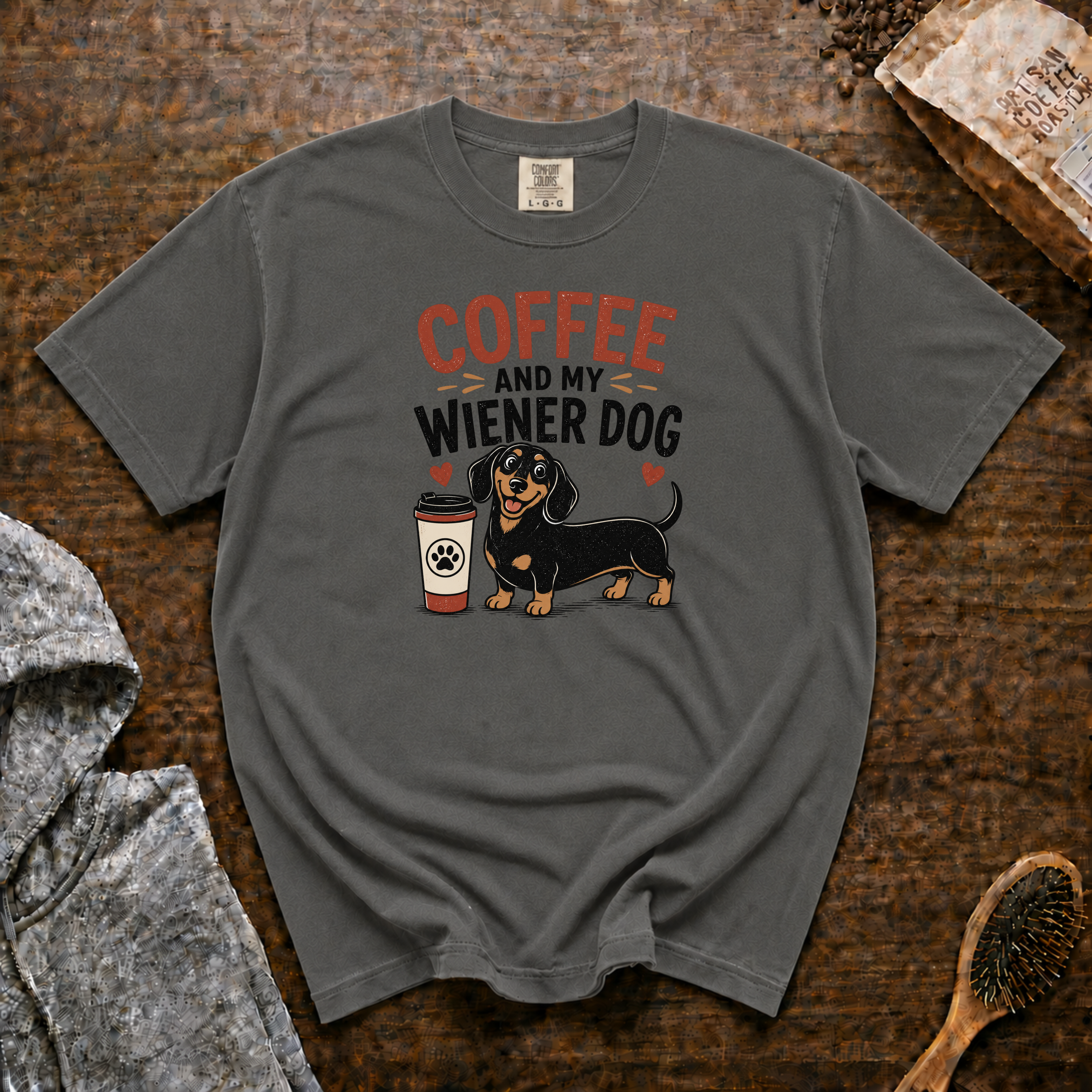 Coffee And My Weiner Dog T-Shirt | Dachshund Coffee Tee