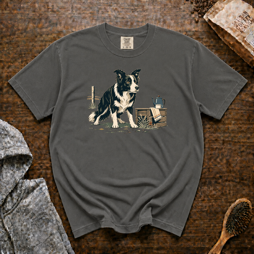 Border Collie Focus Pour Over T-Shirt | Collie Coffee Tee