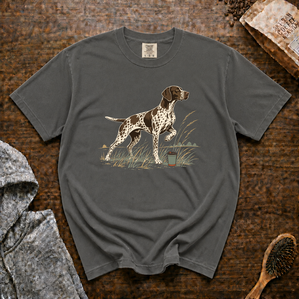 German Shorthaired Pointer Field Point Pour Over T-Shirt | GSP Coffee Tee