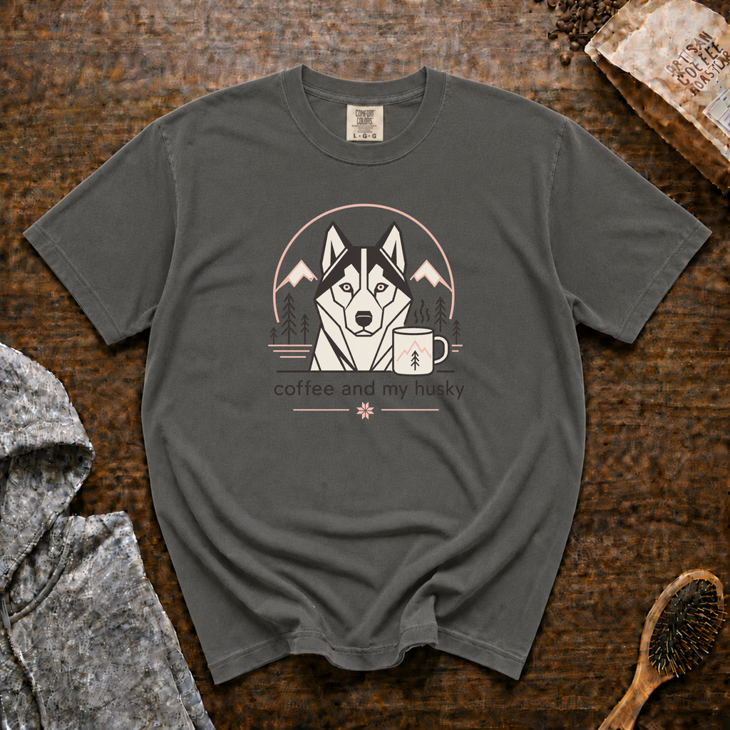 Coffee And My Husky T-Shirt | Husky Dog Lover Coffee Tee