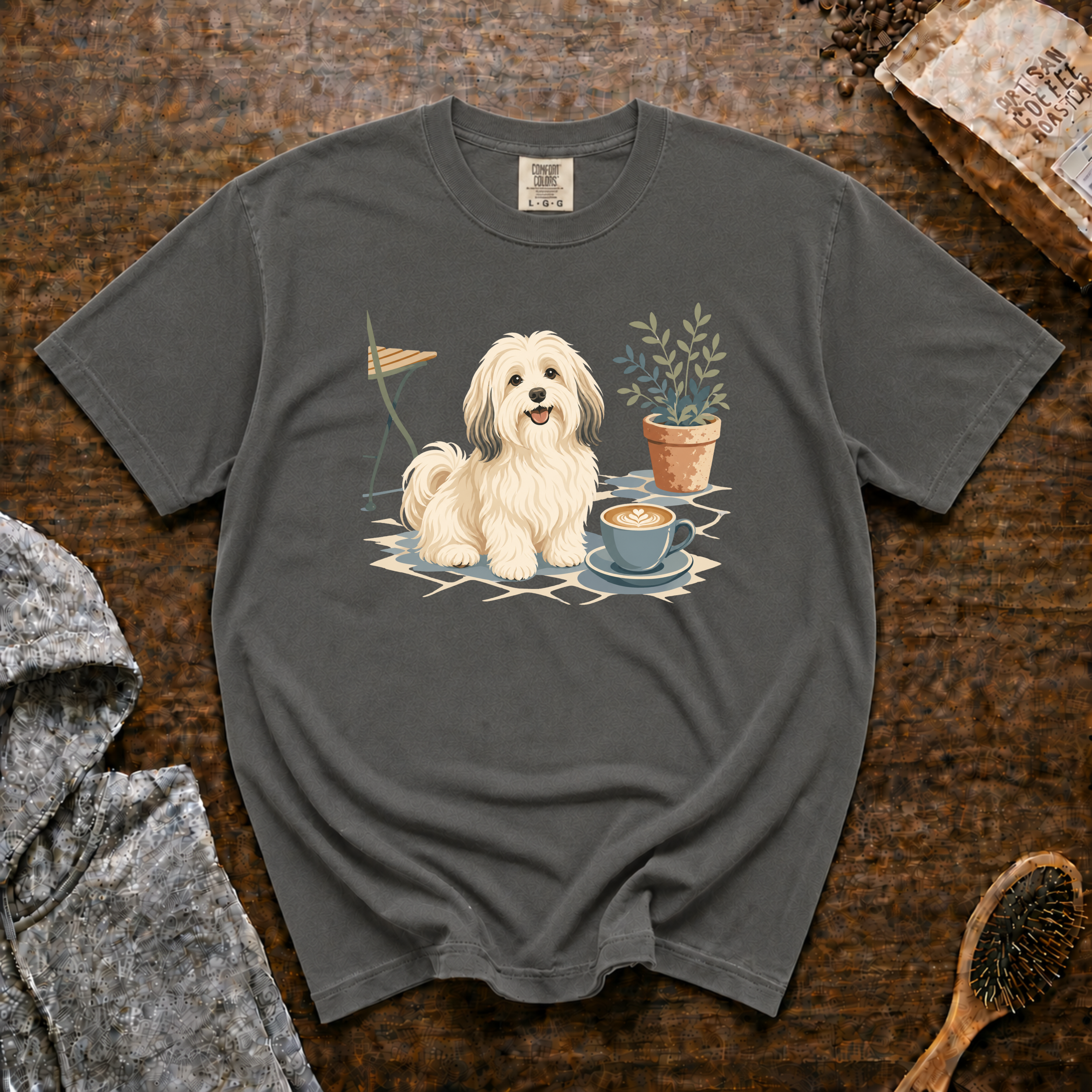Havanese Patio Latte T-Shirt | Havanese Coffee Lover Tee
