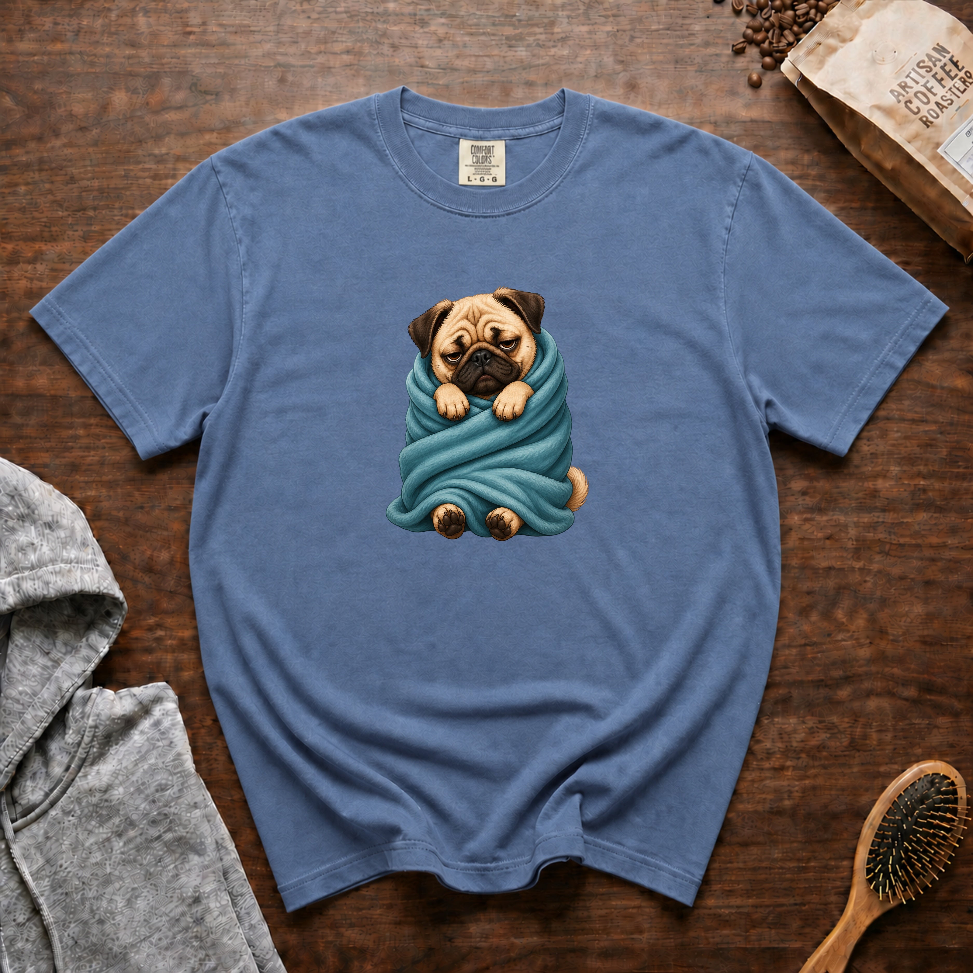 Pug In A Blanket T-Shirt — Blue Jean