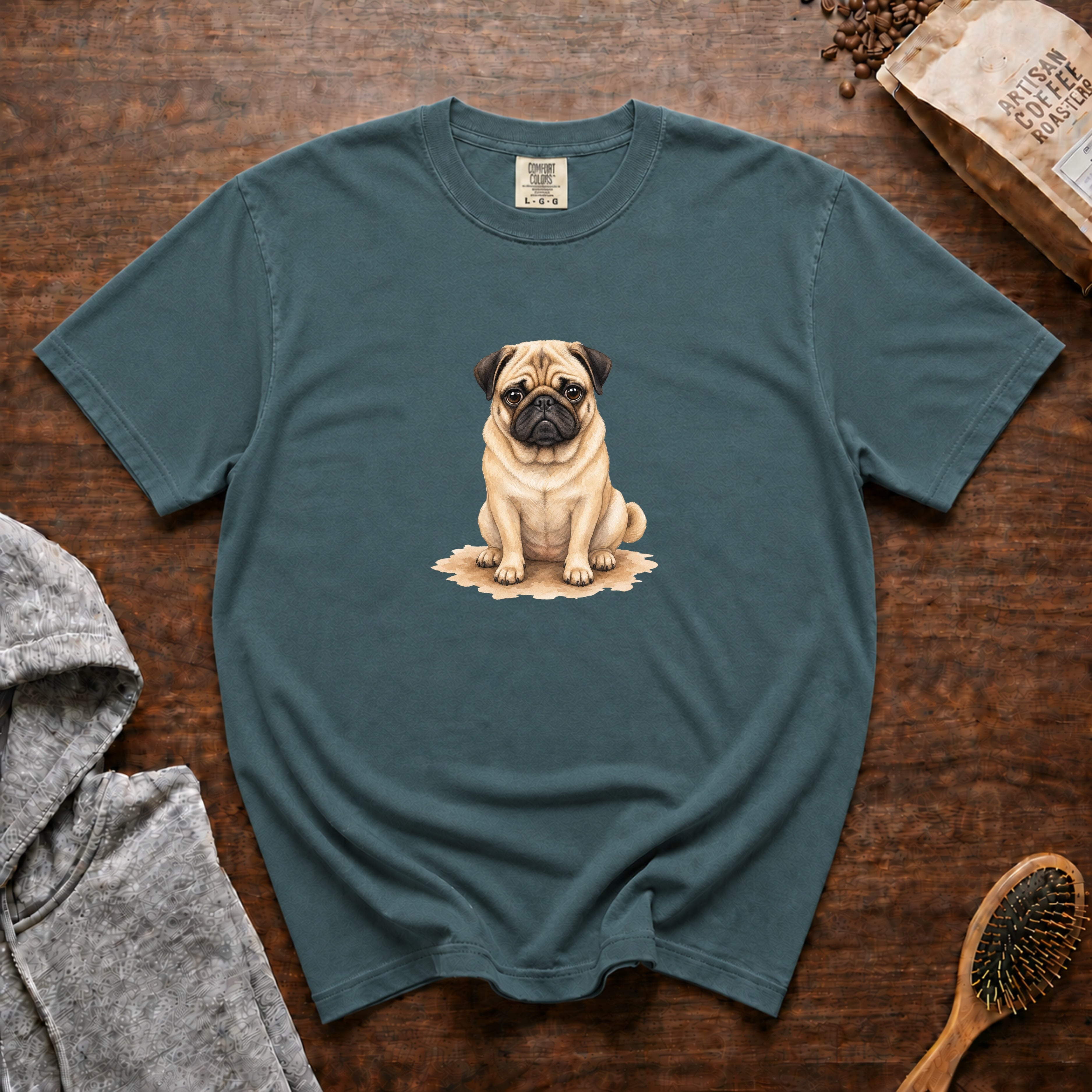 Pug Serious Face T-Shirt — Blue Spruce