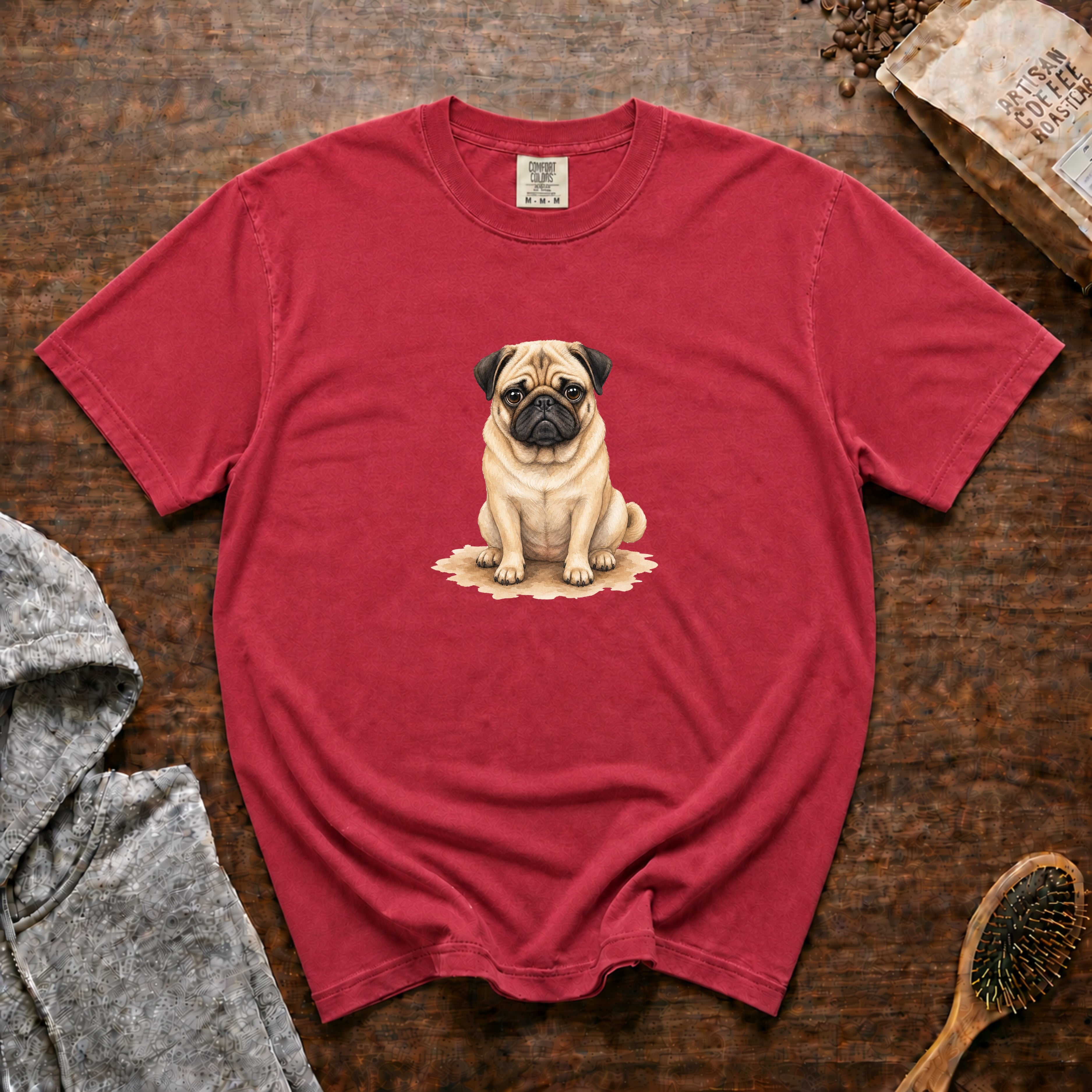Pug Serious Face T-Shirt — Crimson