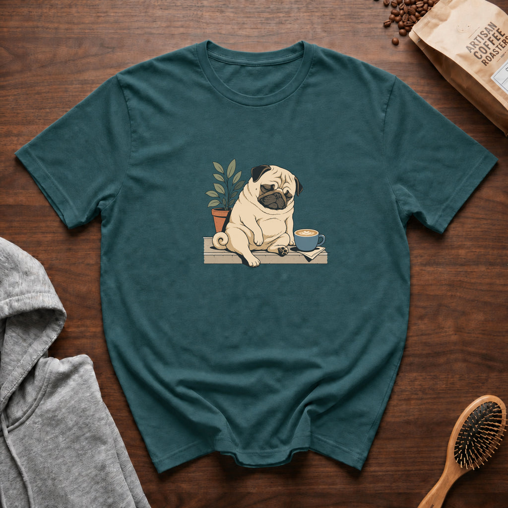 Pug Sleepy Cup Roast T-Shirt — Blue Spruce