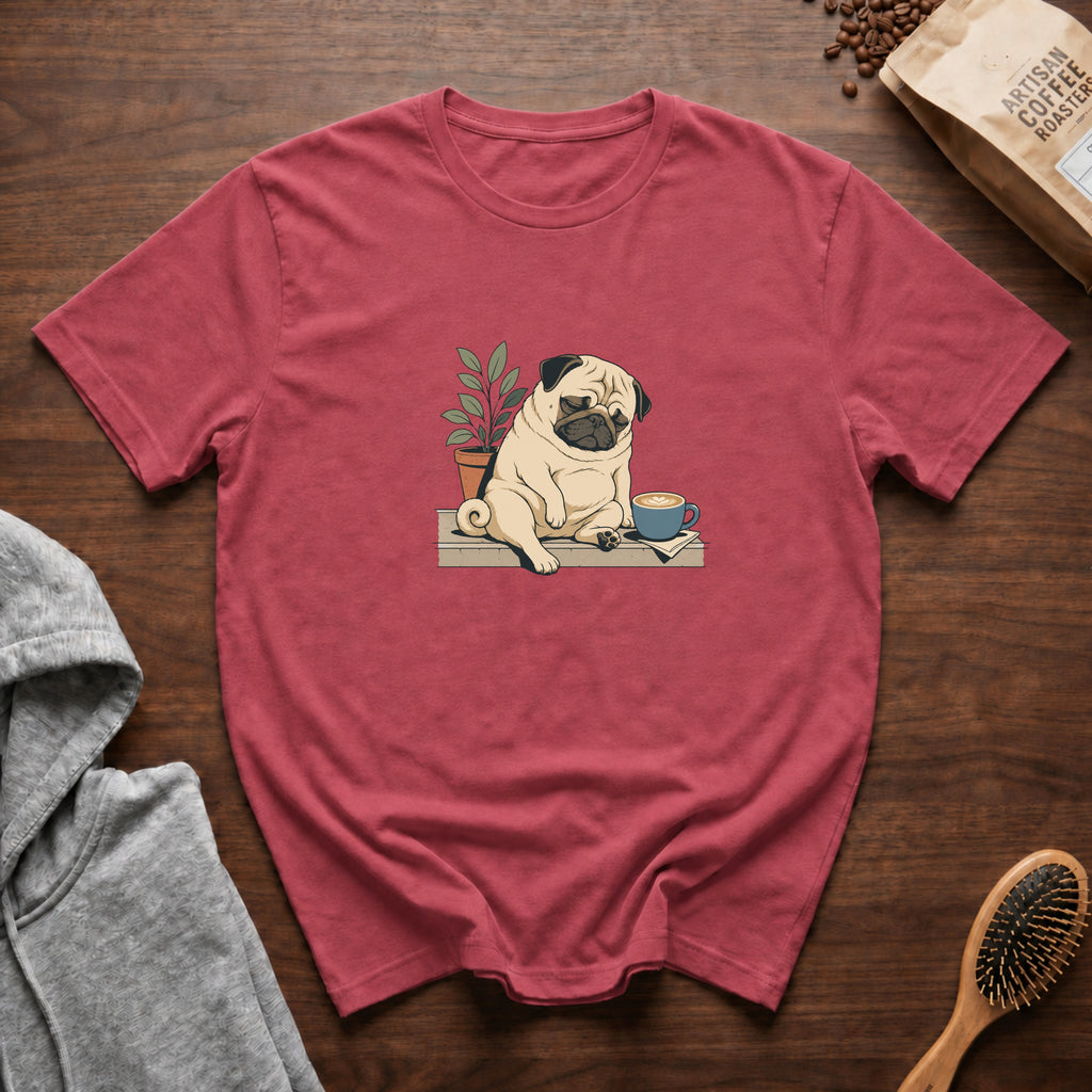 Pug Sleepy Cup Roast T-Shirt — Crimson
