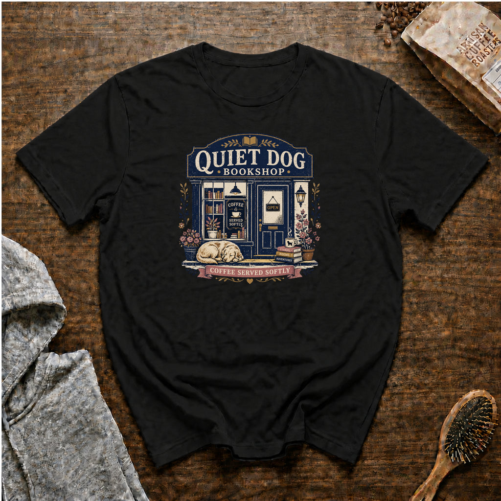 Quiet Dog Bookshop T-Shirt | Funny Dog Mom Book Lover Coffee Gift