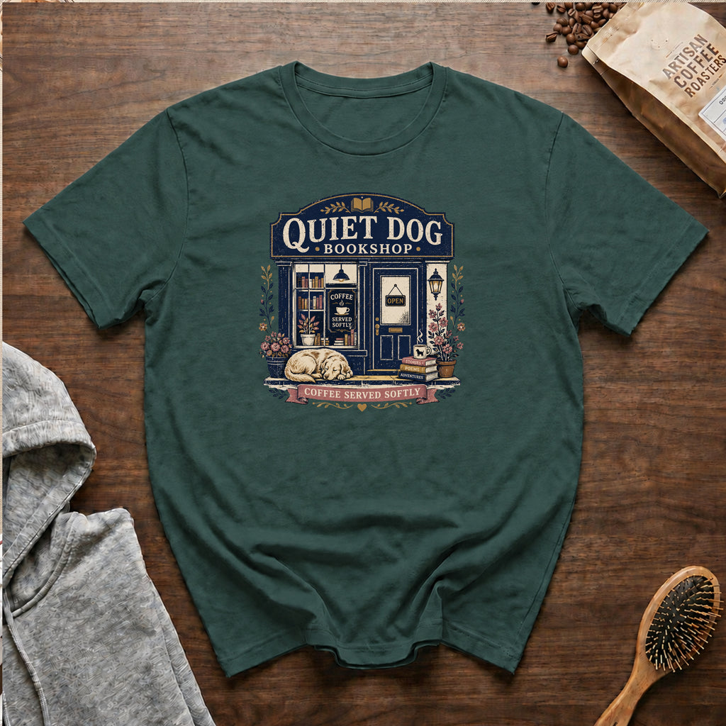 Quiet Dog Bookshop T-Shirt | Funny Dog Mom Book Lover Coffee Gift