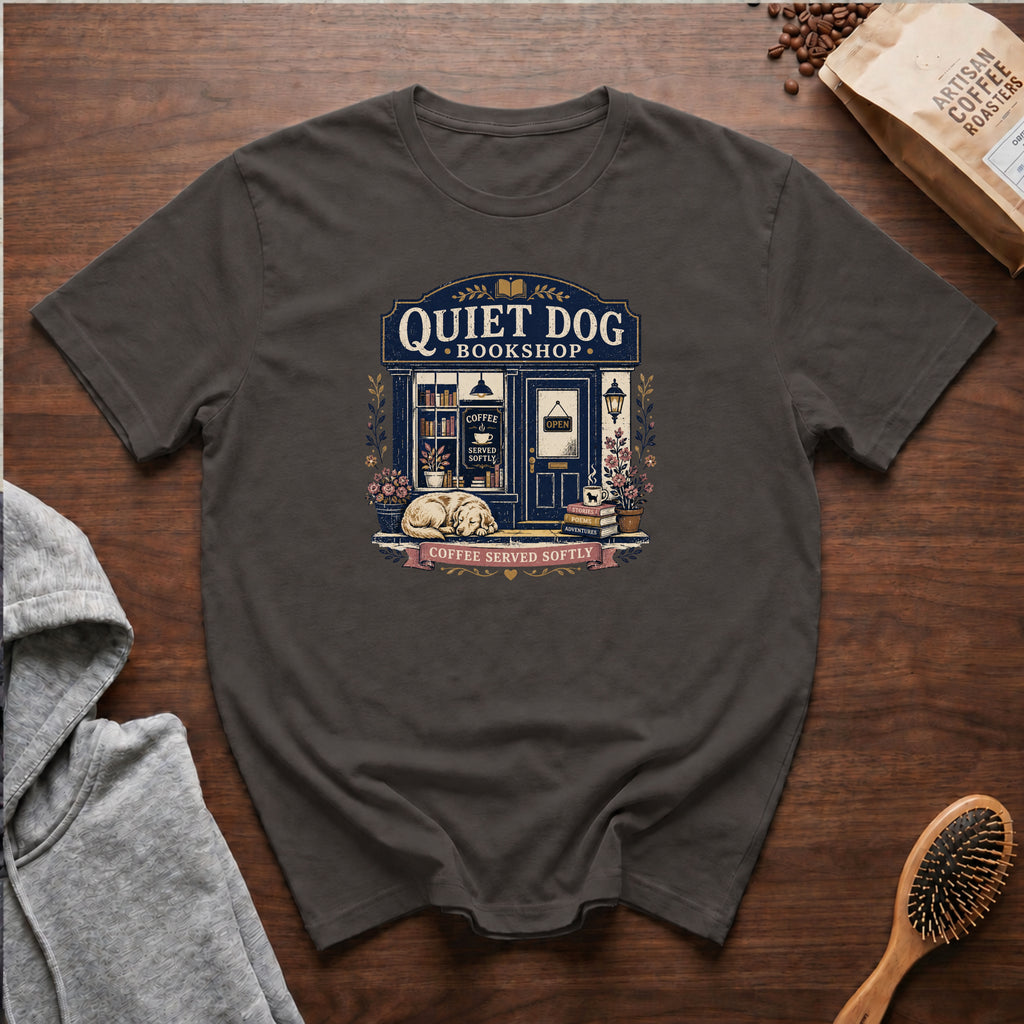 Quiet Dog Bookshop T-Shirt | Funny Dog Mom Book Lover Coffee Gift