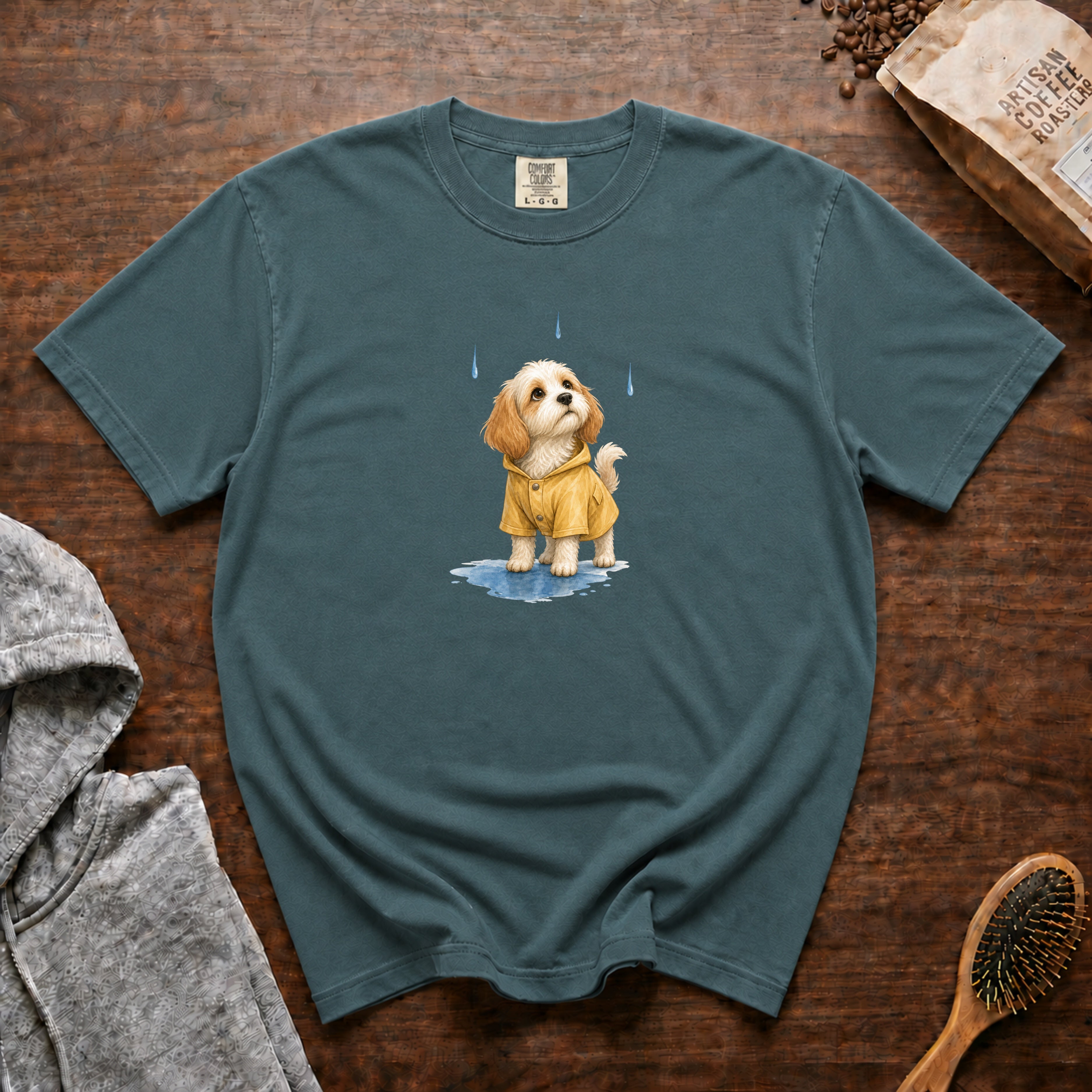 Rainy Day Pup T-Shirt — Blue Spruce
