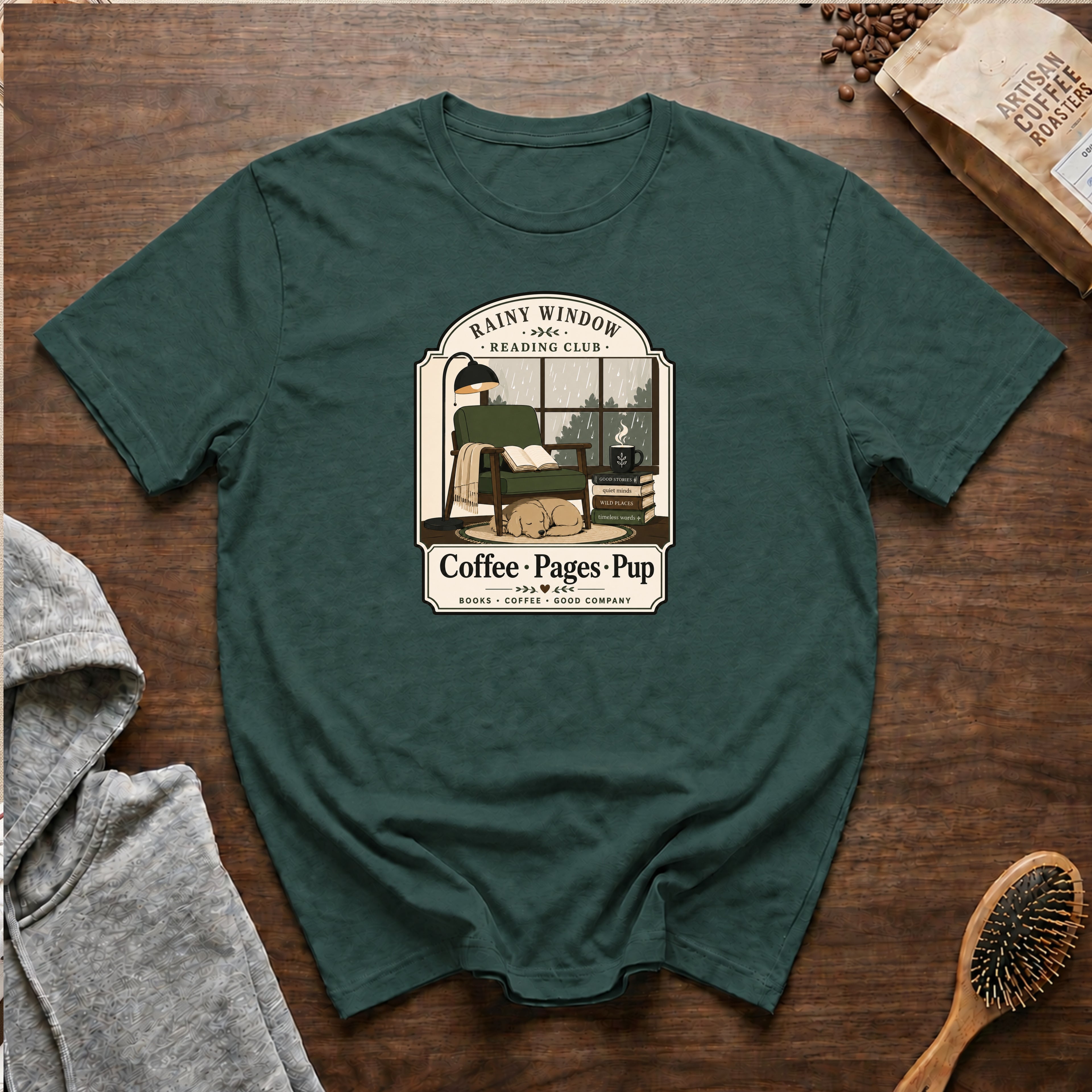 Rainy Window Reading Club T-Shirt — Blue Spruce
