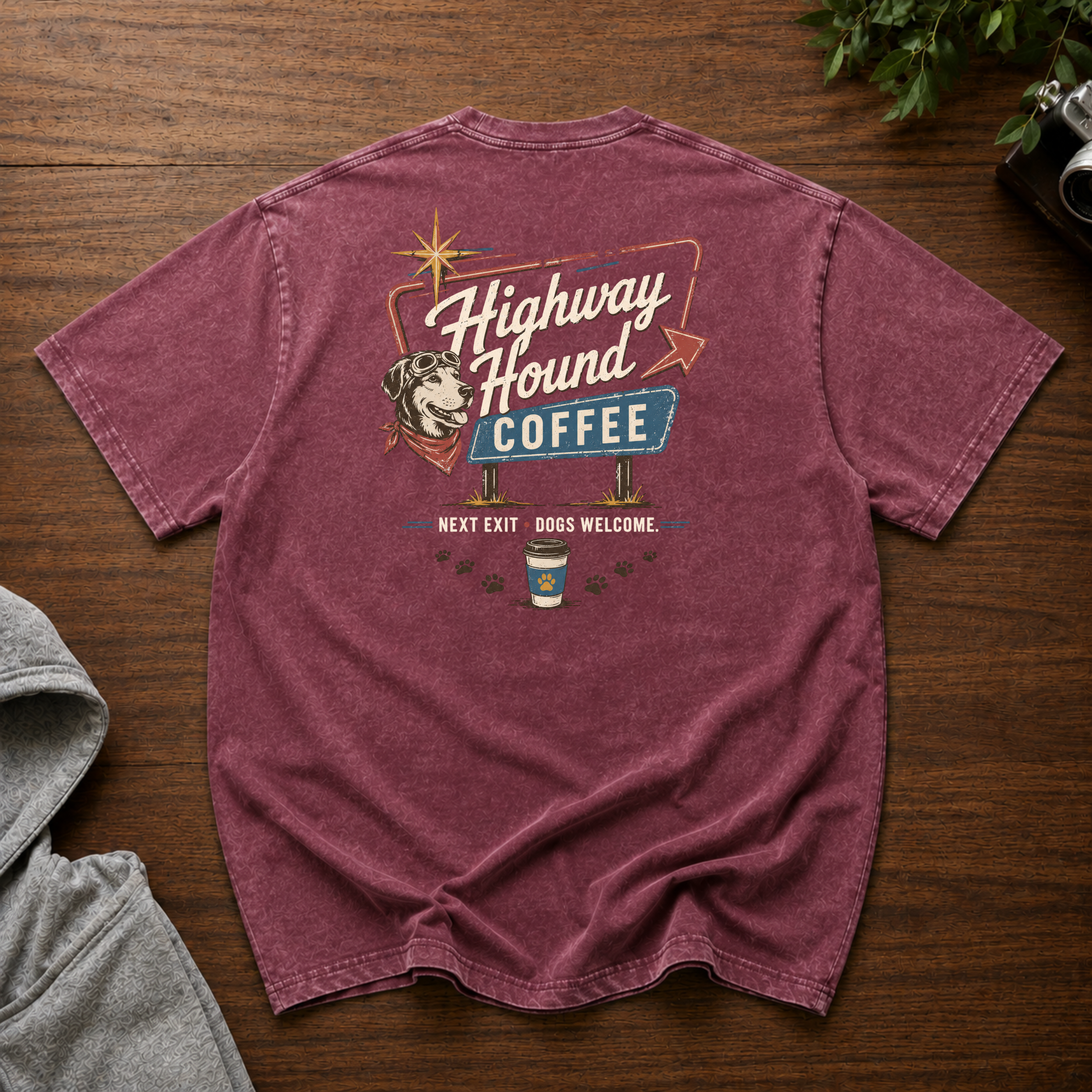 Highway Hound Coffee Snow Washed Oversized Cotton T-Shirt