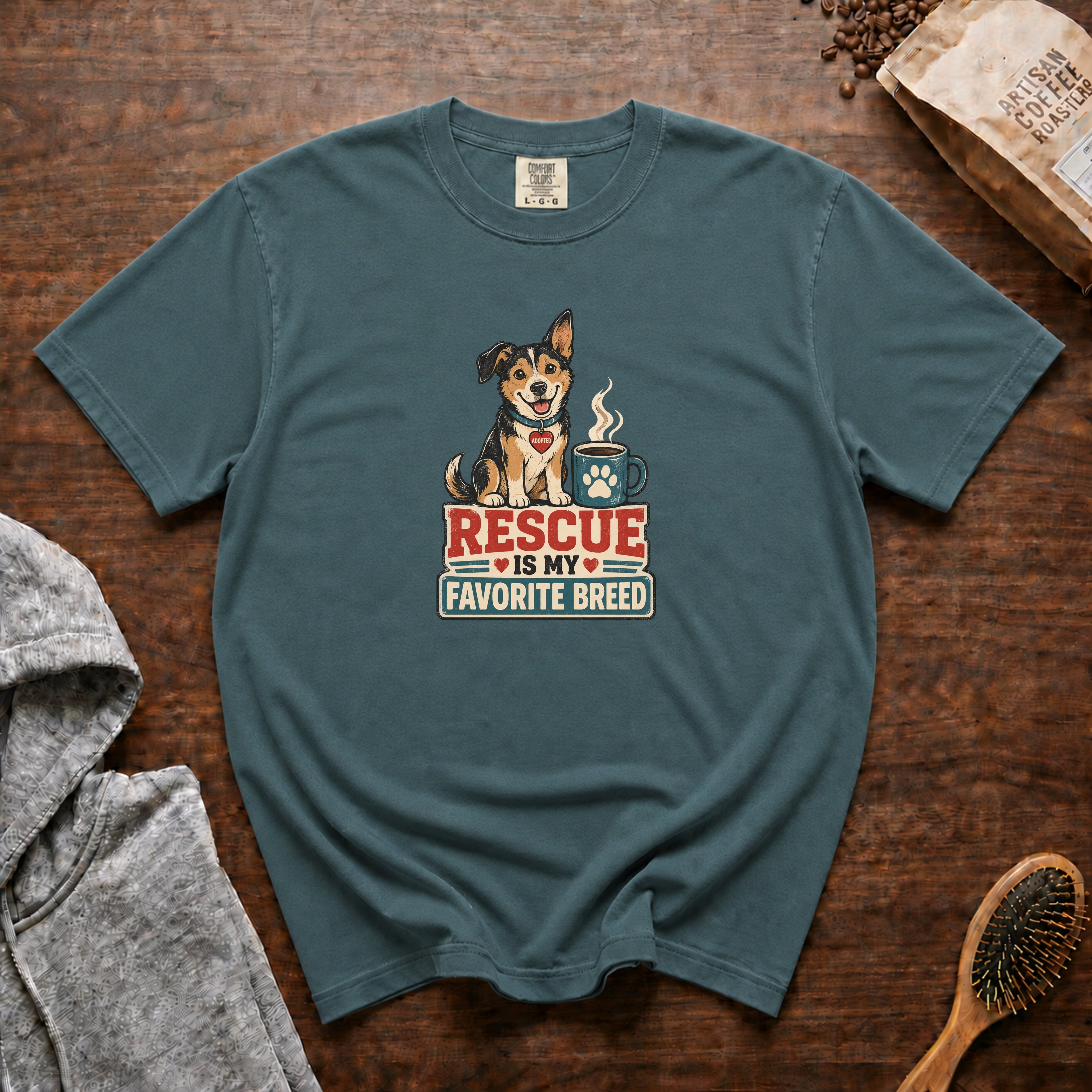 Rescue Is My Favorite Breed T-Shirt — Blue Spruce