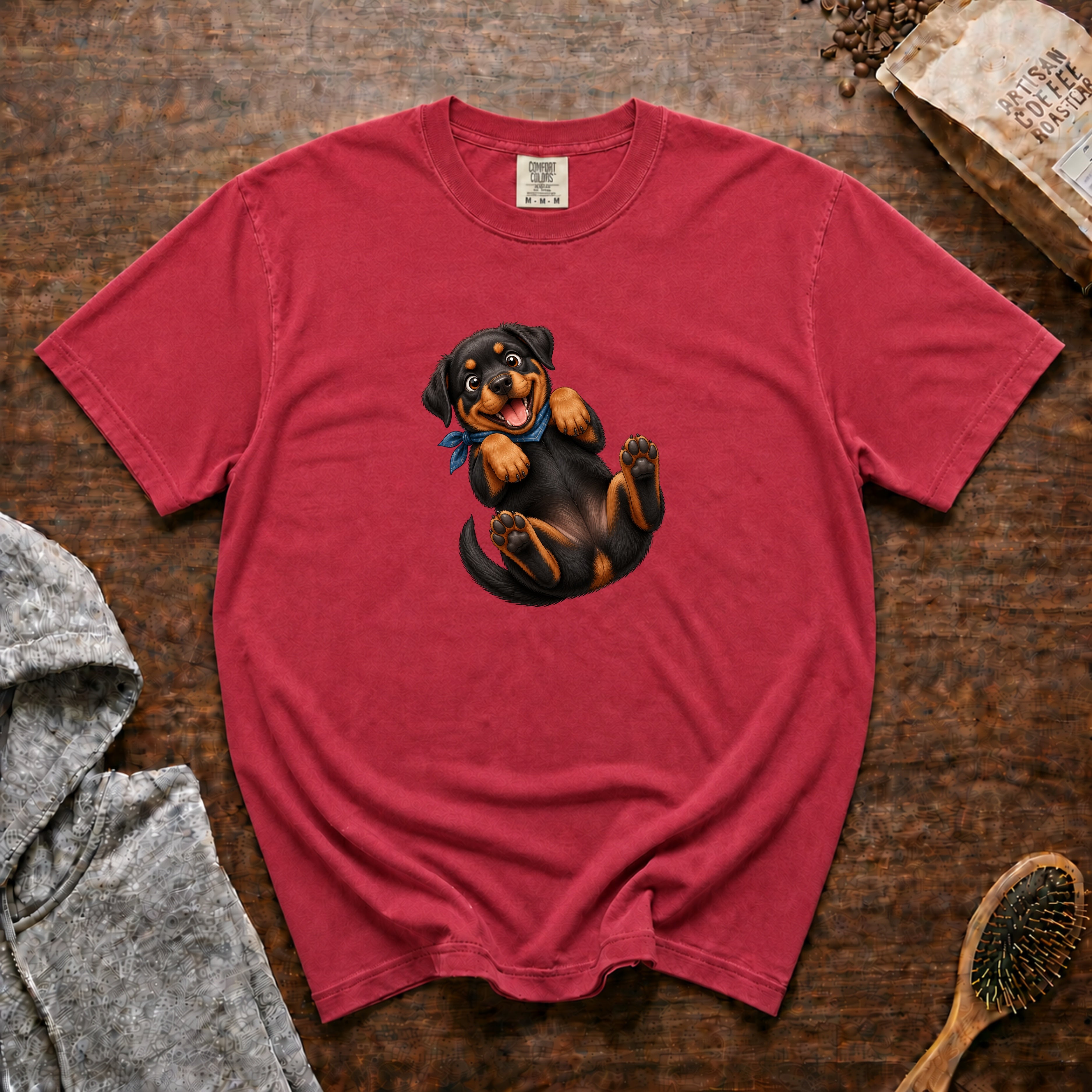 Rottweiler Belly Rub T-Shirt — Crimson